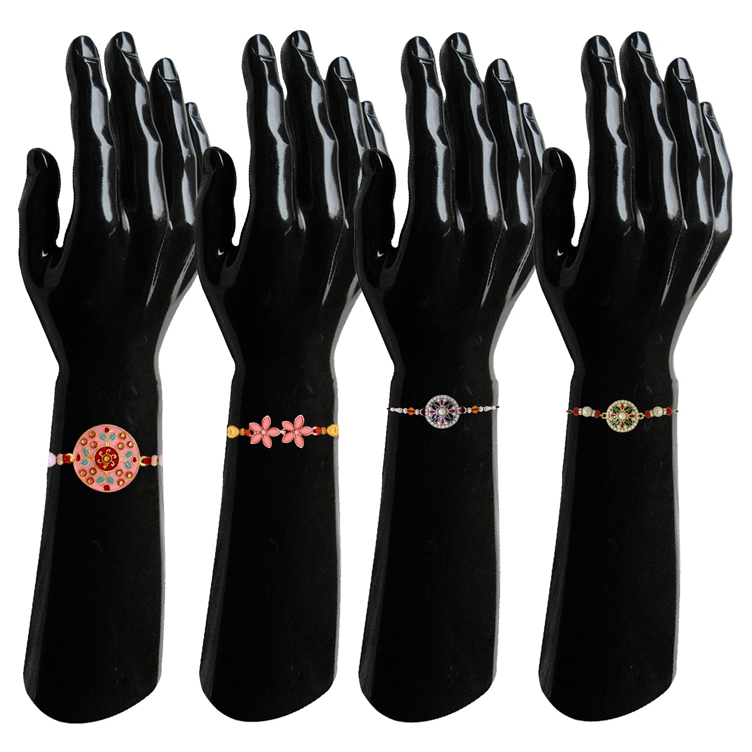 Combo of 4 Colurful Crystals Floral Rakhi