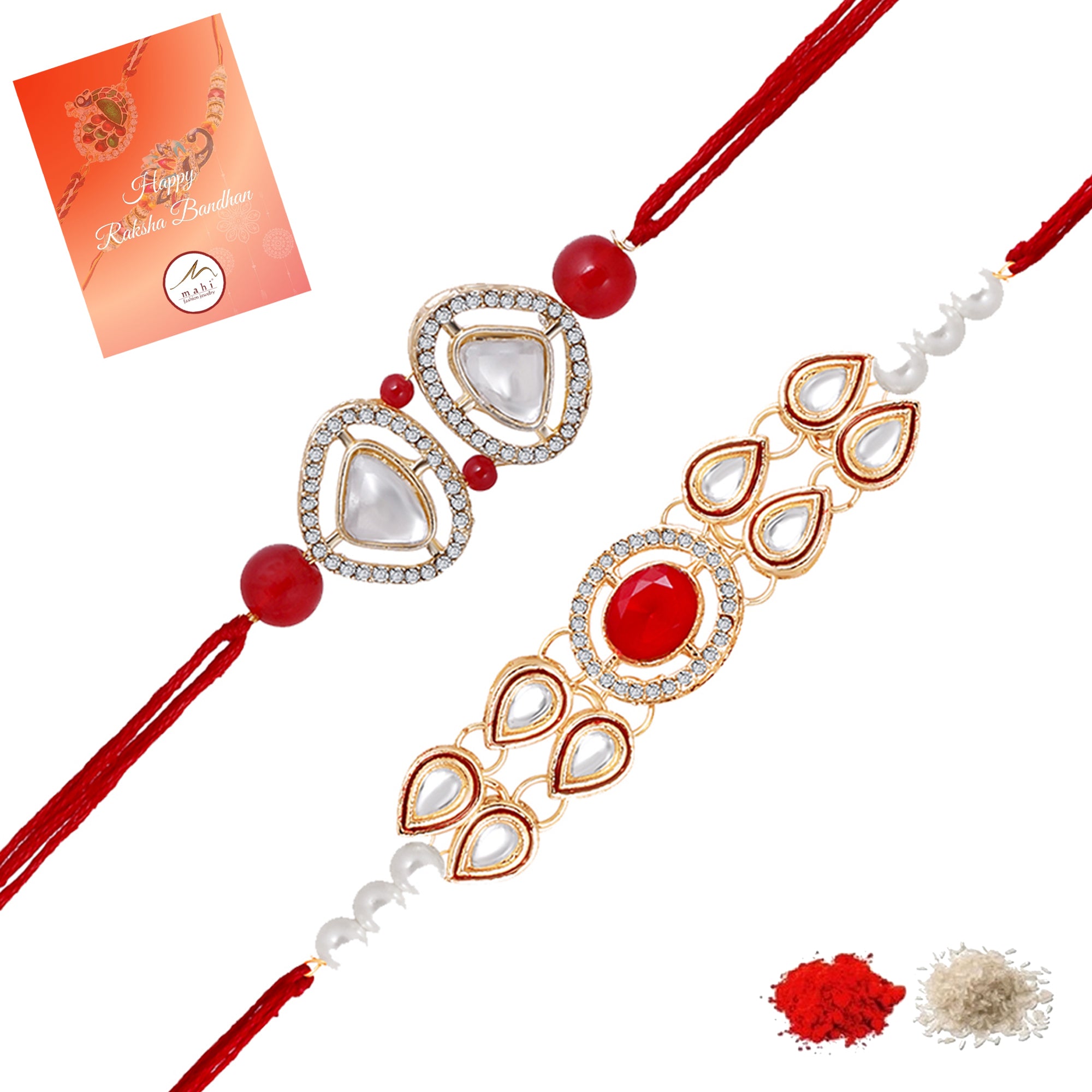 Classic Kundan Studded Ethnic Thread Rakhi Set