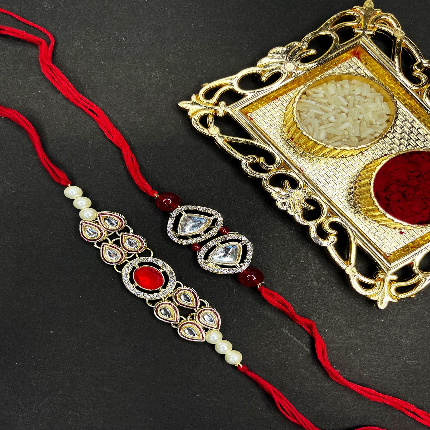 Classic Kundan Studded Ethnic Thread Rakhi Set