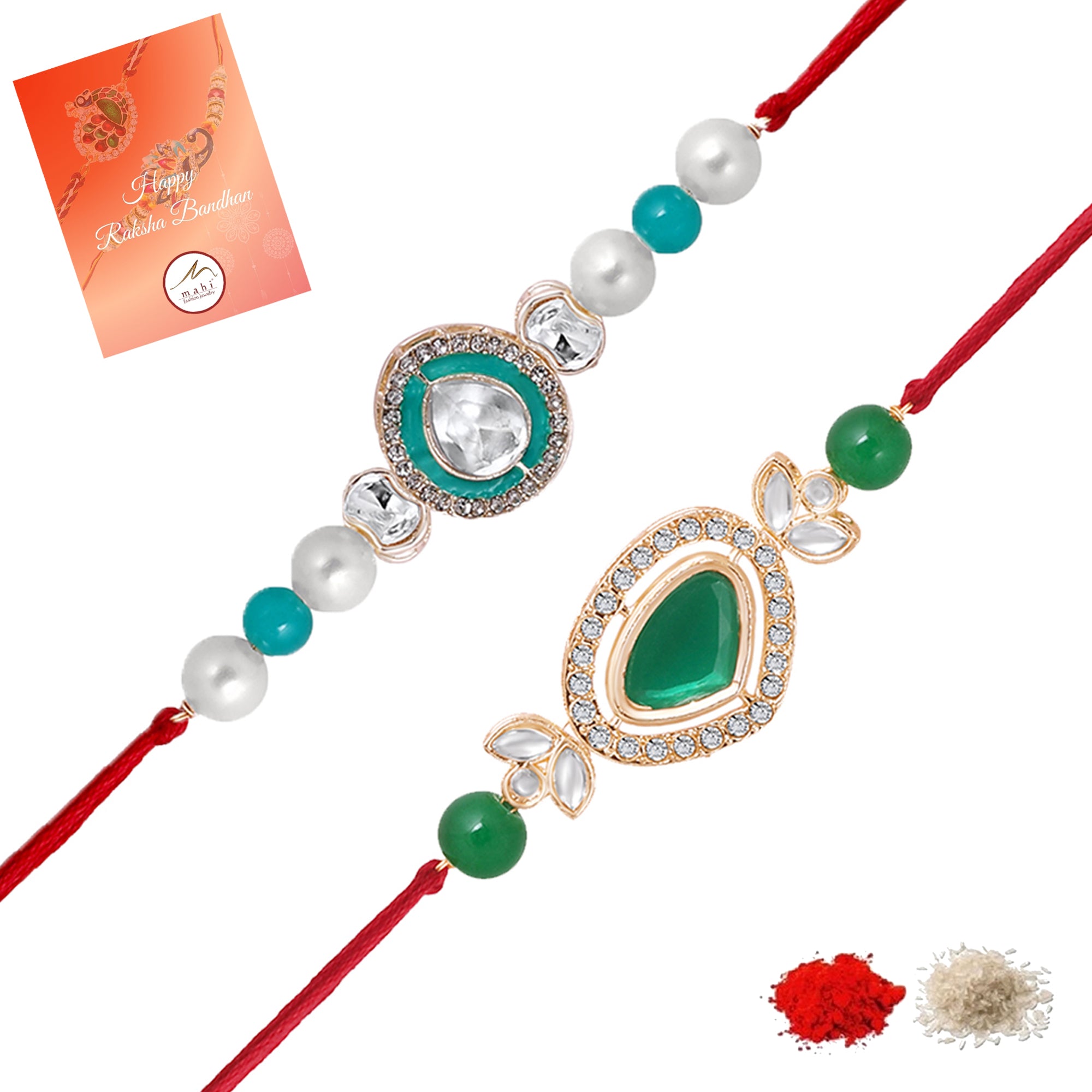 Classic Kundan Studded Ethnic Thread Rakhi Set