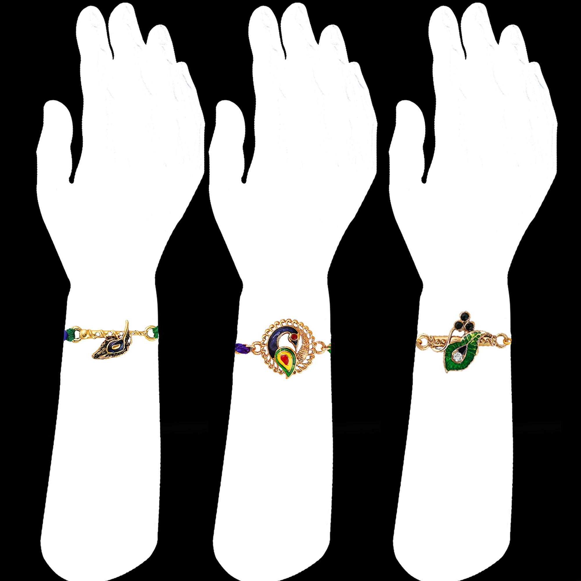 Peacock-Feather-Shaped Rakhi Combo Set of 3 for Brother