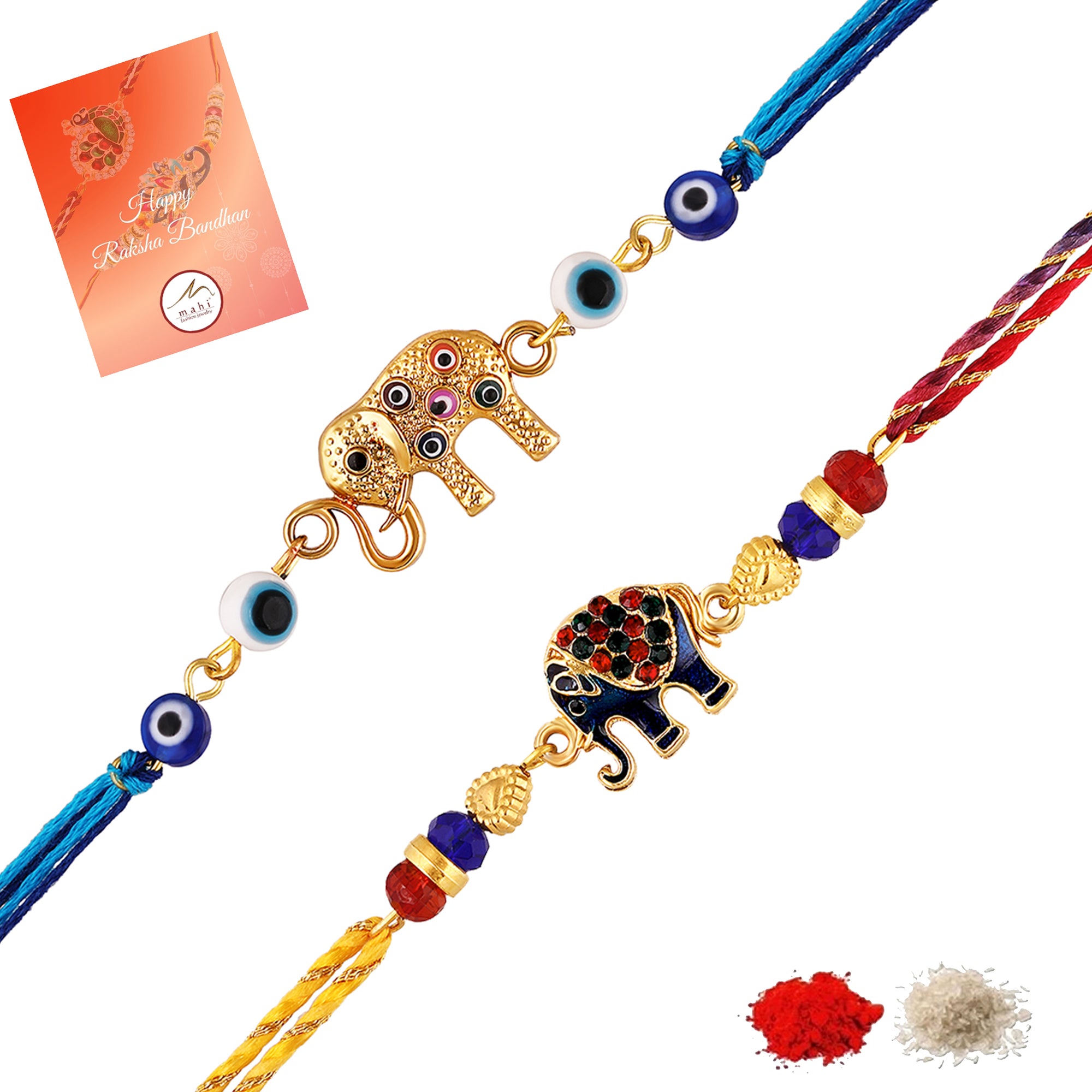 Elephant-Shaped Motif Rakhi Combo Set of 2 for Brother