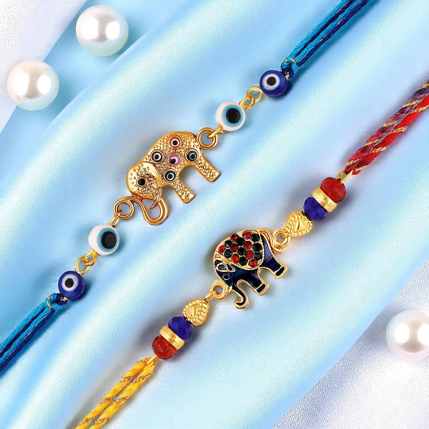 Elephant-Shaped Motif Rakhi Combo Set of 2 for Brother