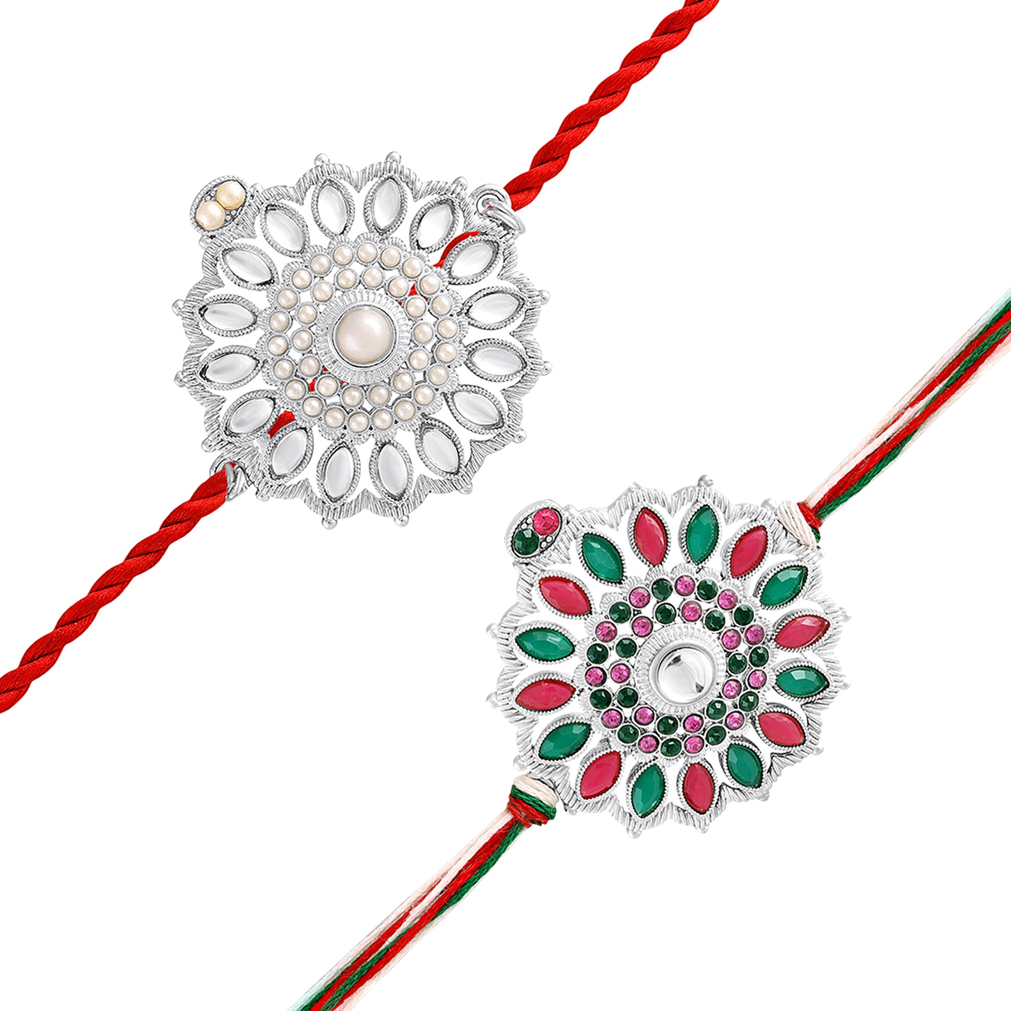 Traditional Silver-Tone Rakhi Combo Set of 2