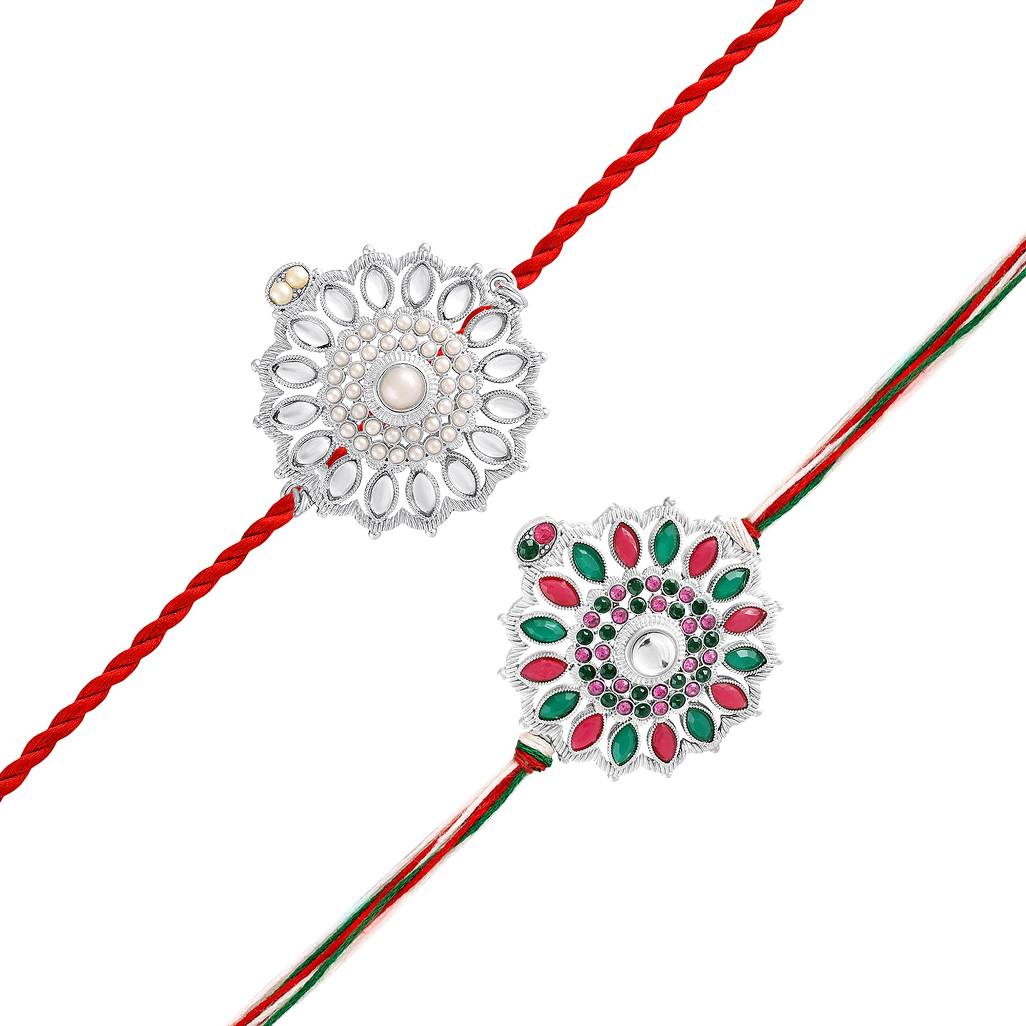 Traditional Silver-Tone Rakhi Combo Set of 2