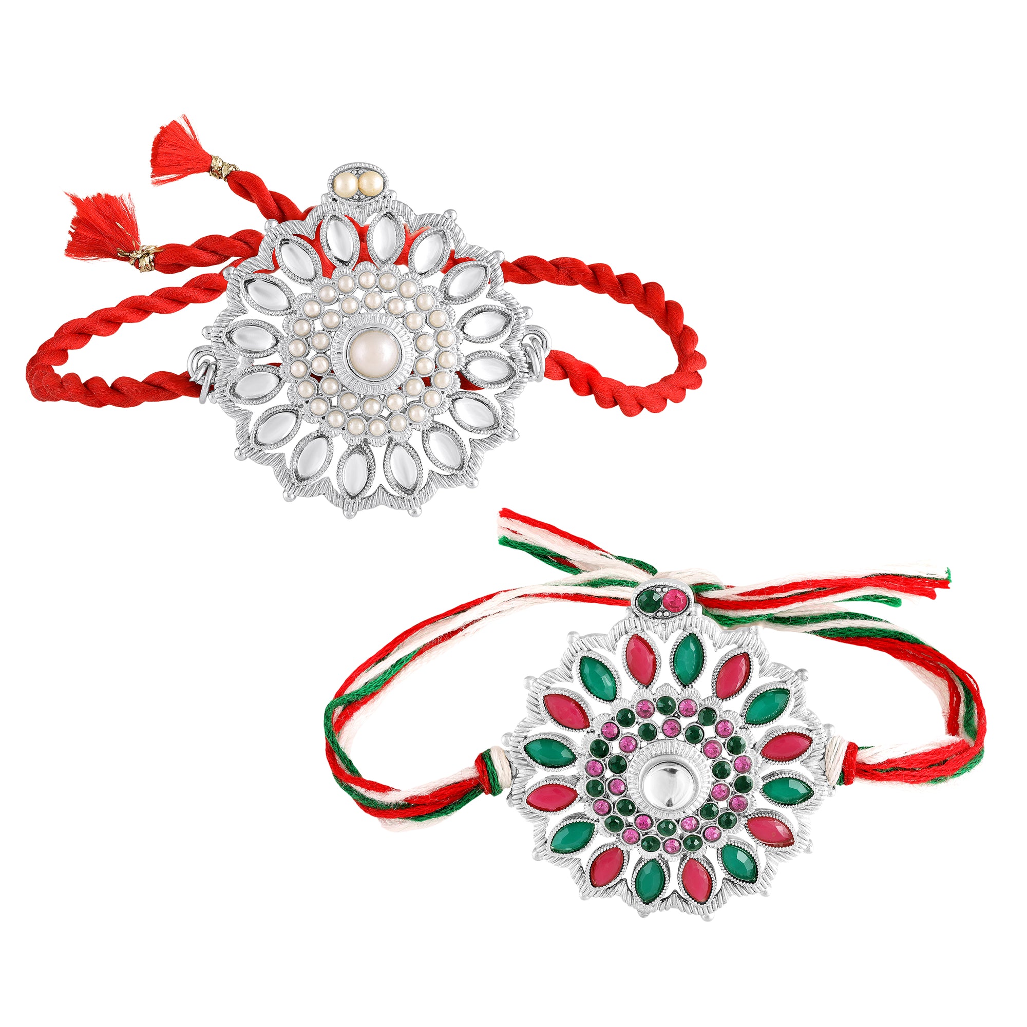 Traditional Silver-Tone Rakhi Combo Set of 2