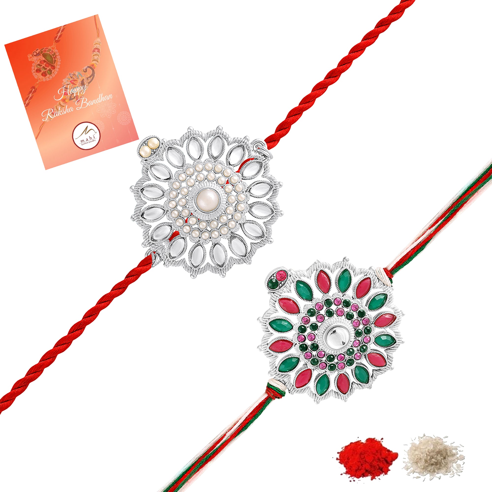 Traditional Silver-Tone Rakhi Combo Set of 2