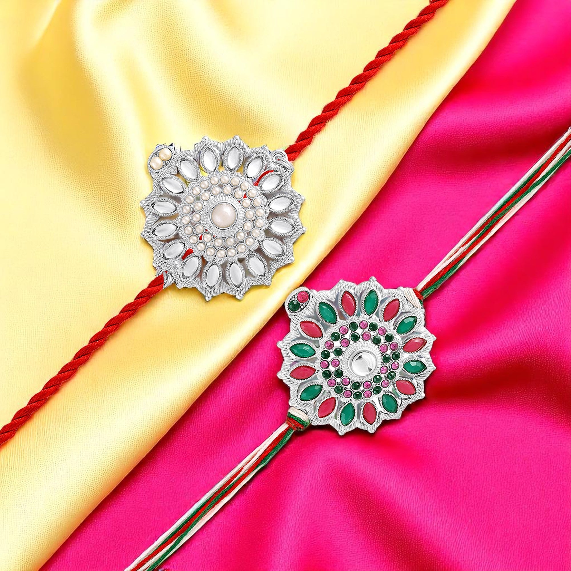 Traditional Silver-Tone Rakhi Combo Set of 2