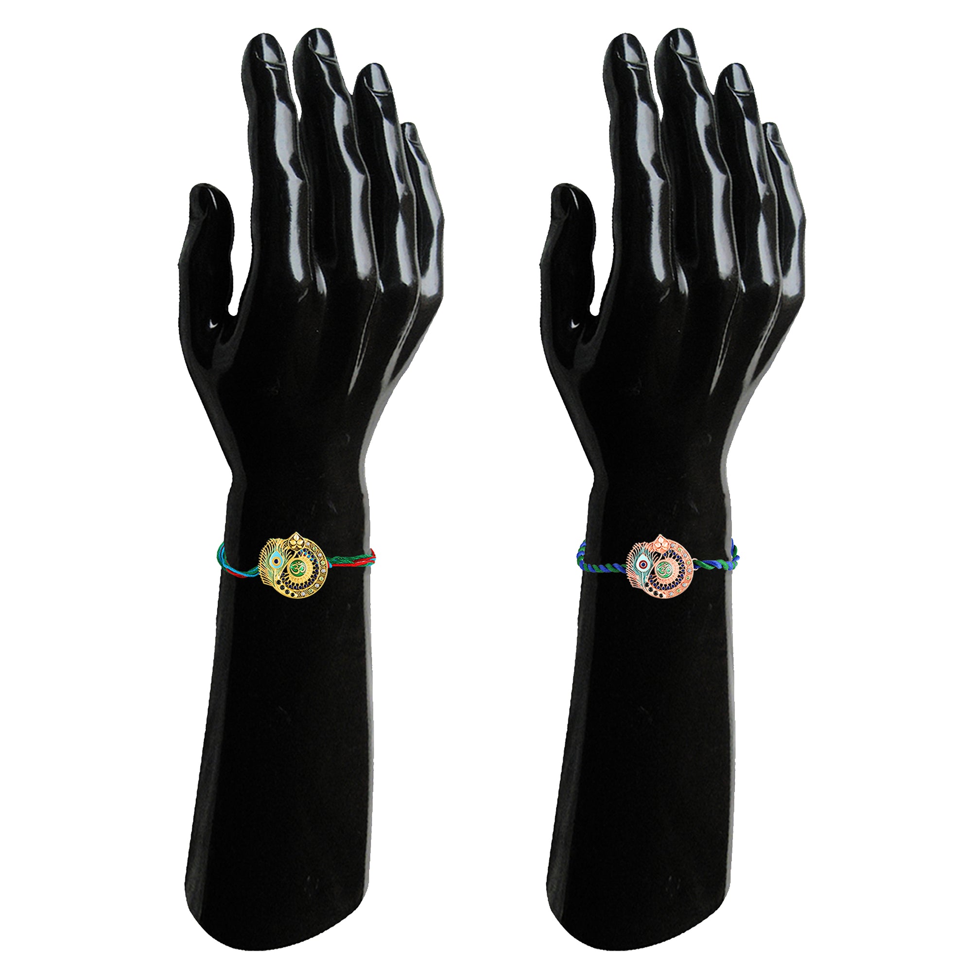 Om & Peacock-Feather-Shaped Rakhi Combo Set of 2