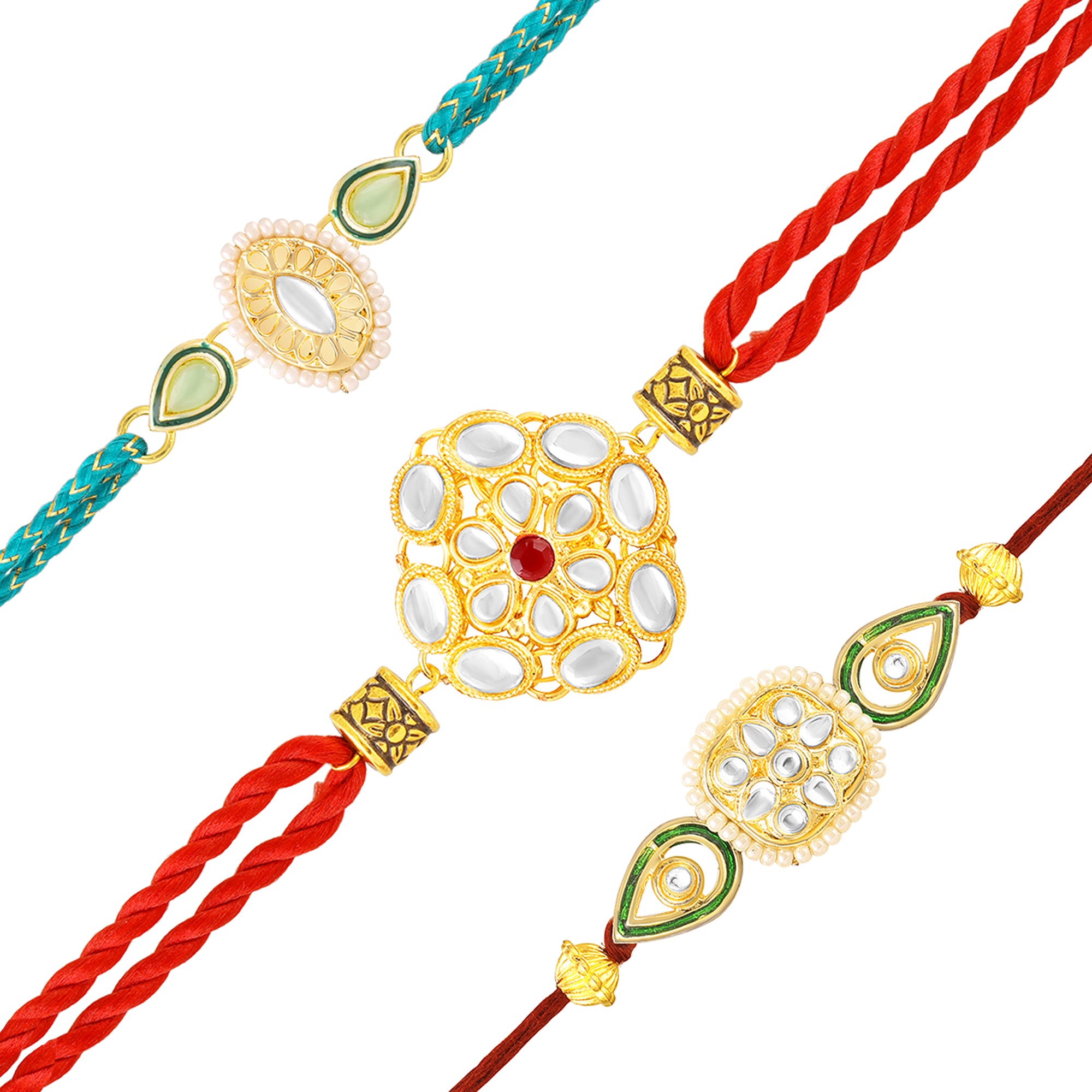 Traditional Kundan Rakhi Combo Set of 3 for Brother