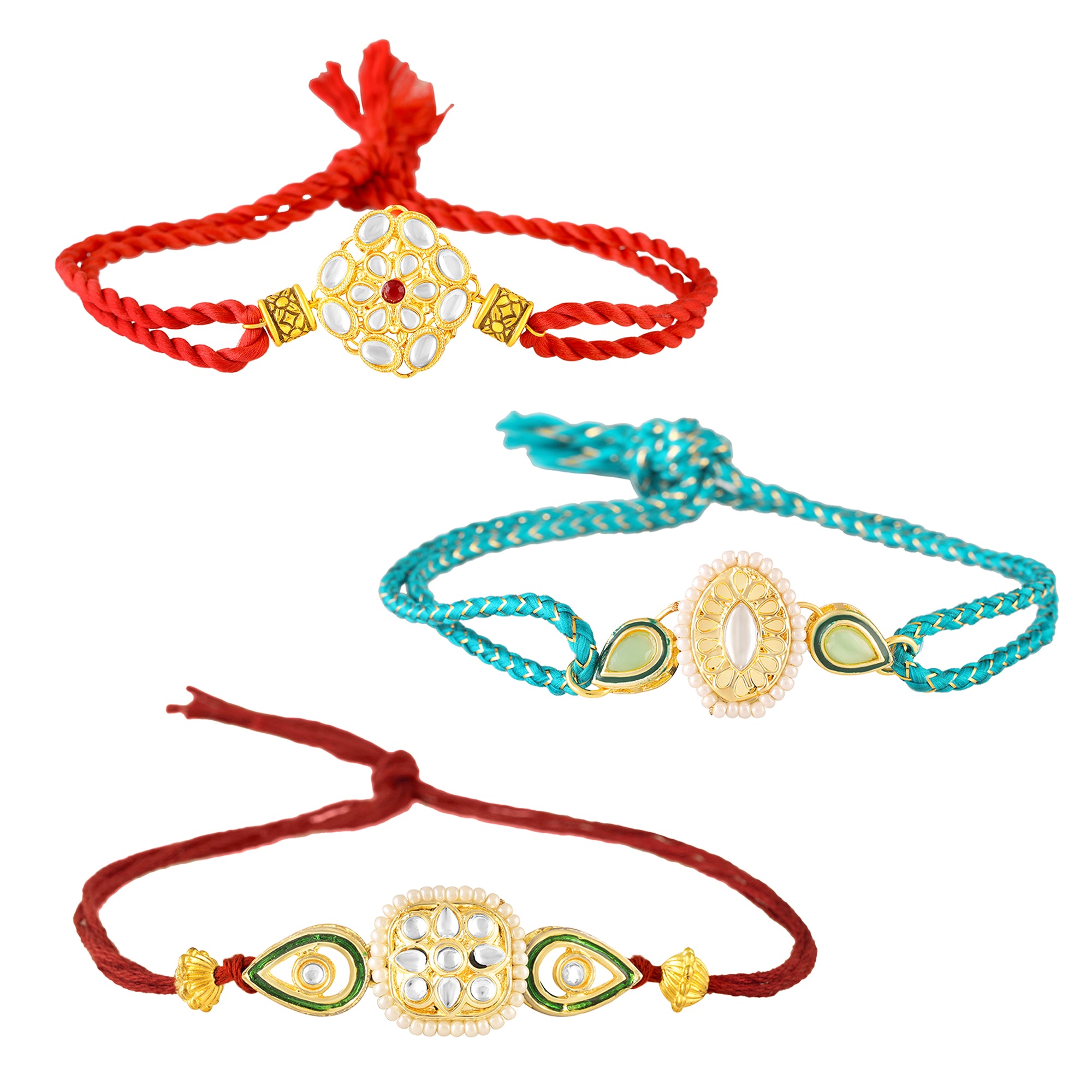 Traditional Kundan Rakhi Combo Set of 3 for Brother