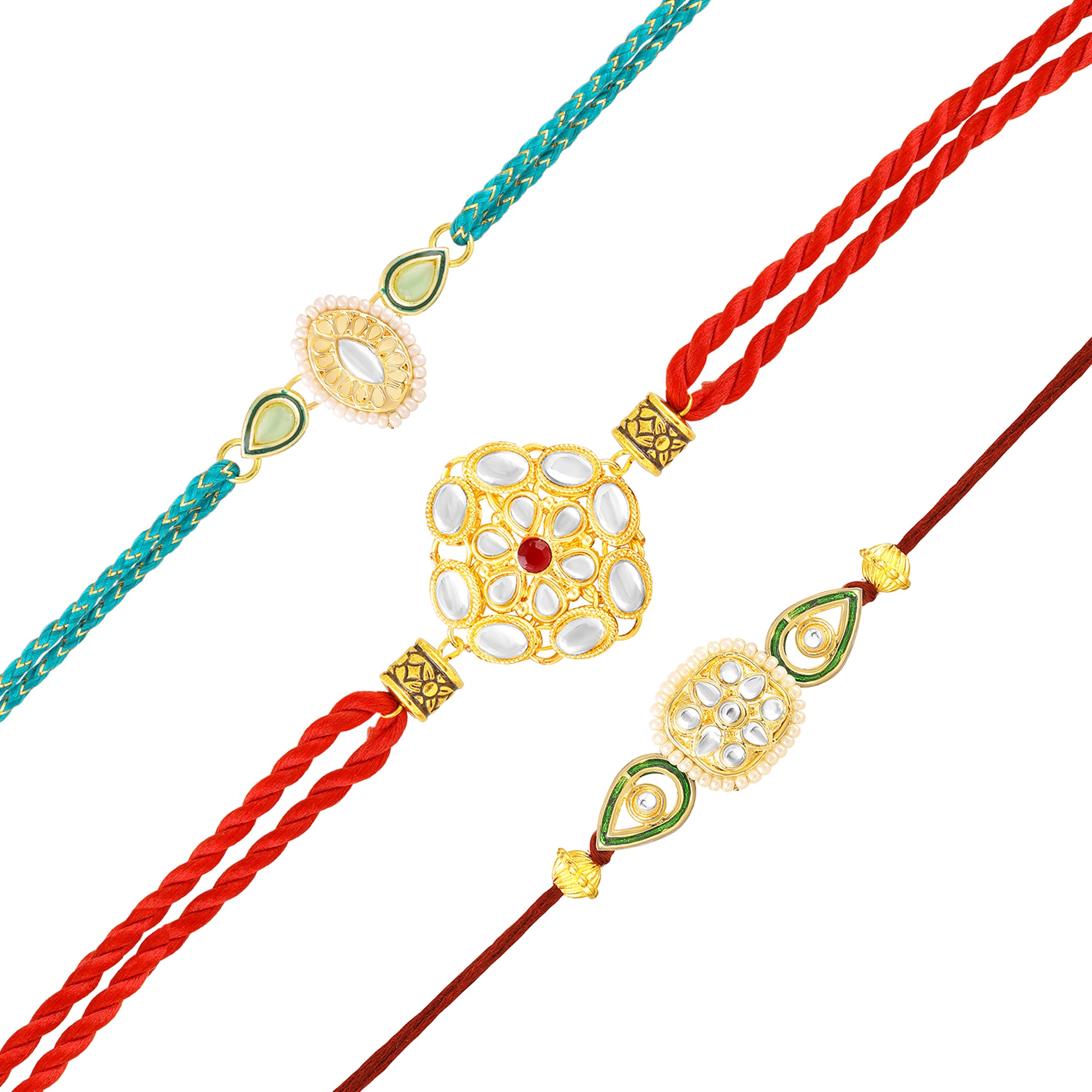 Traditional Kundan Rakhi Combo Set of 3 for Brother