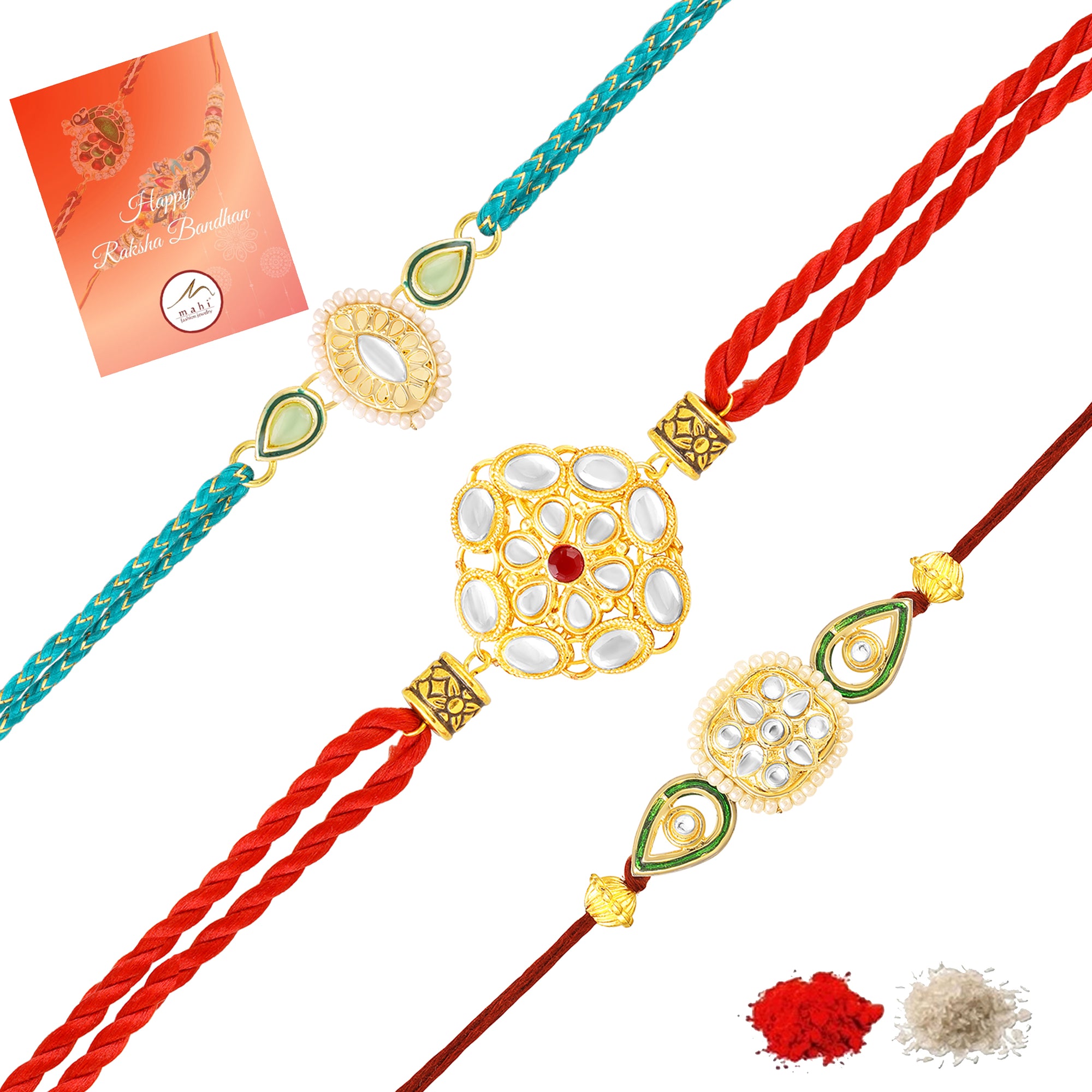 Traditional Kundan Rakhi Combo Set of 3 for Brother