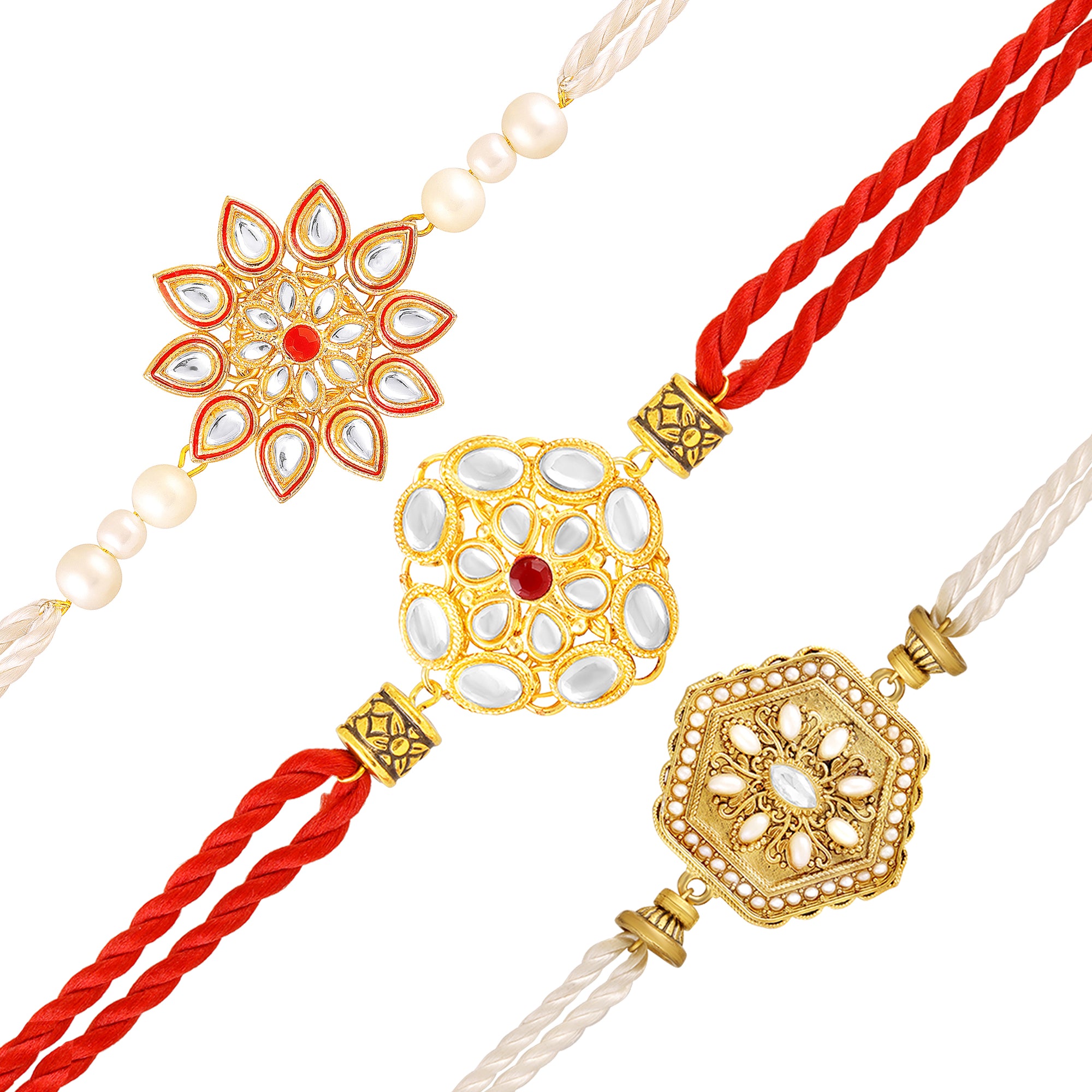 Royal Kundan Rakhi Combo Set of 3 for Brother