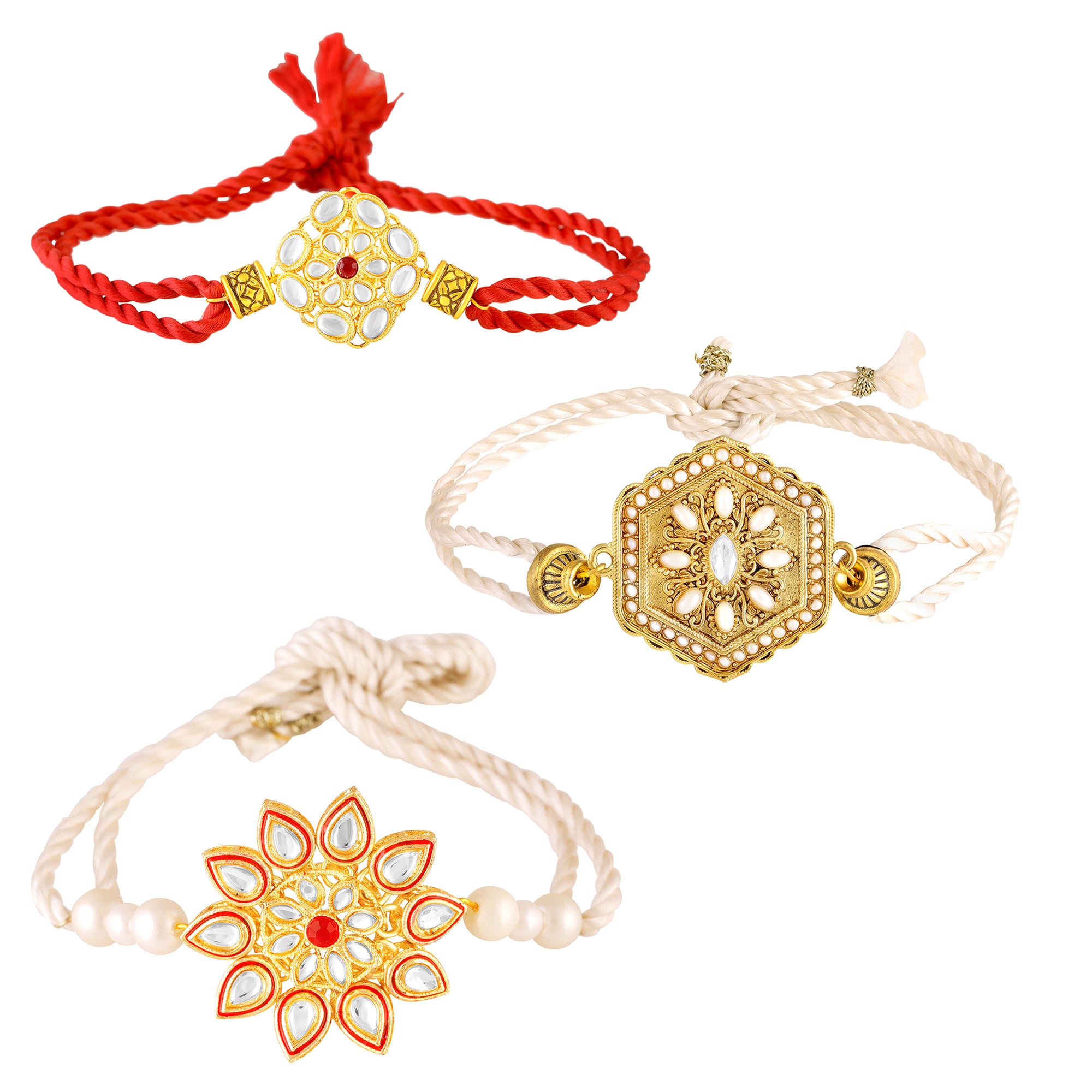 Royal Kundan Rakhi Combo Set of 3 for Brother