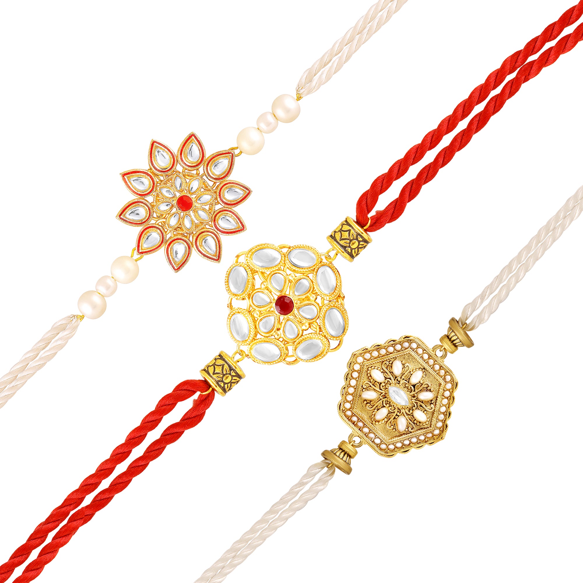 Royal Kundan Rakhi Combo Set of 3 for Brother