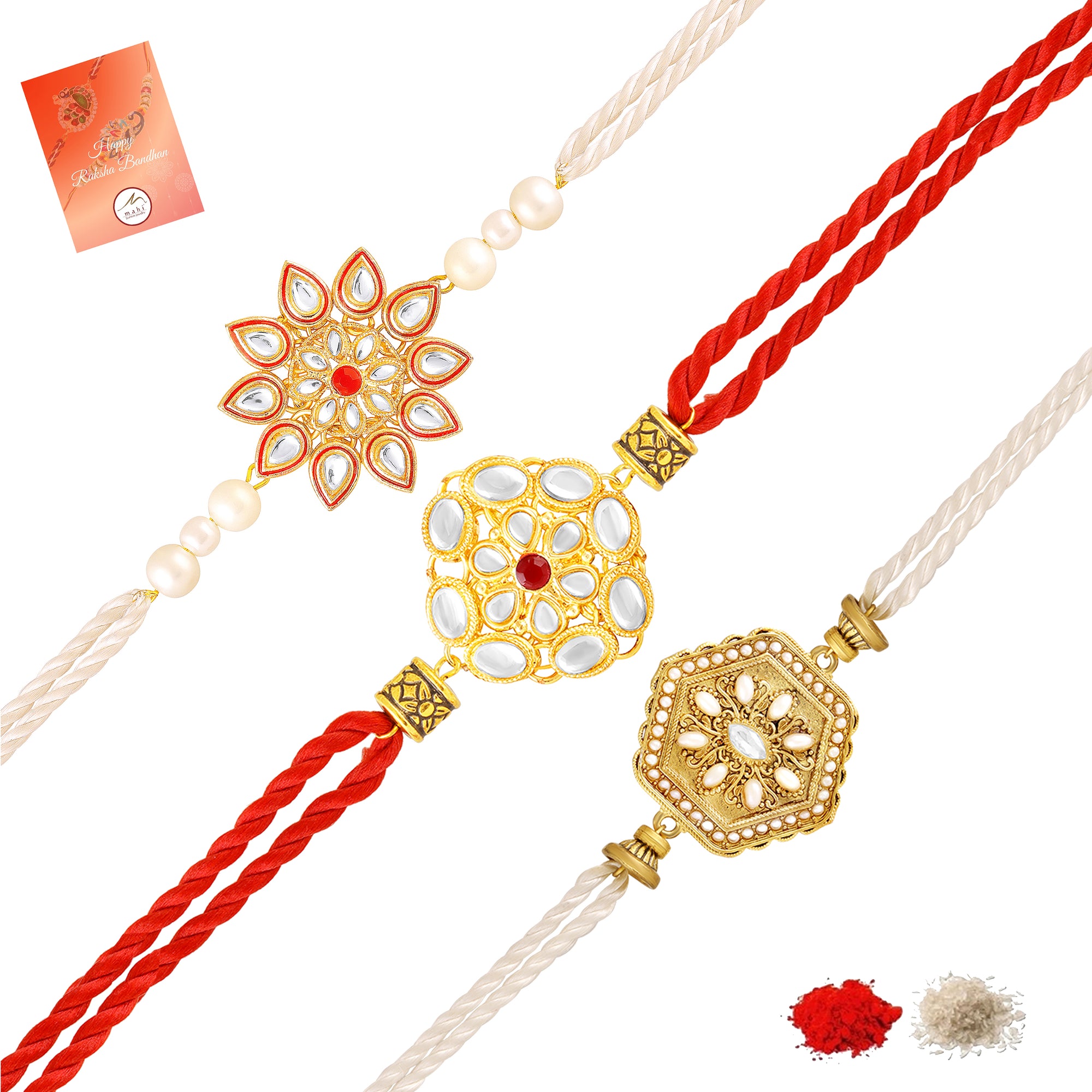 Royal Kundan Rakhi Combo Set of 3 for Brother