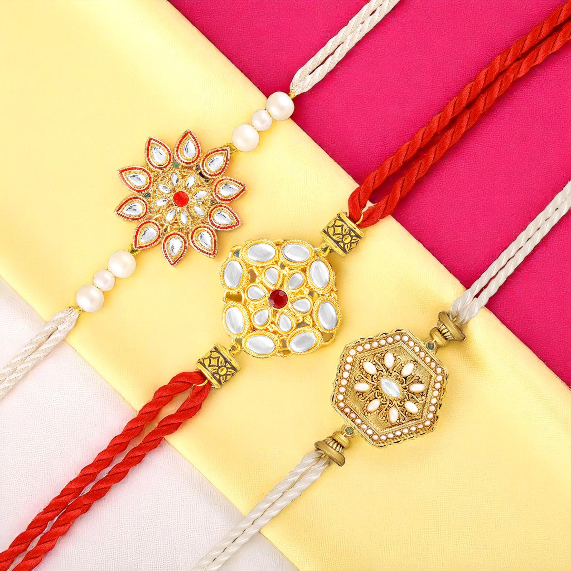 Royal Kundan Rakhi Combo Set of 3 for Brother