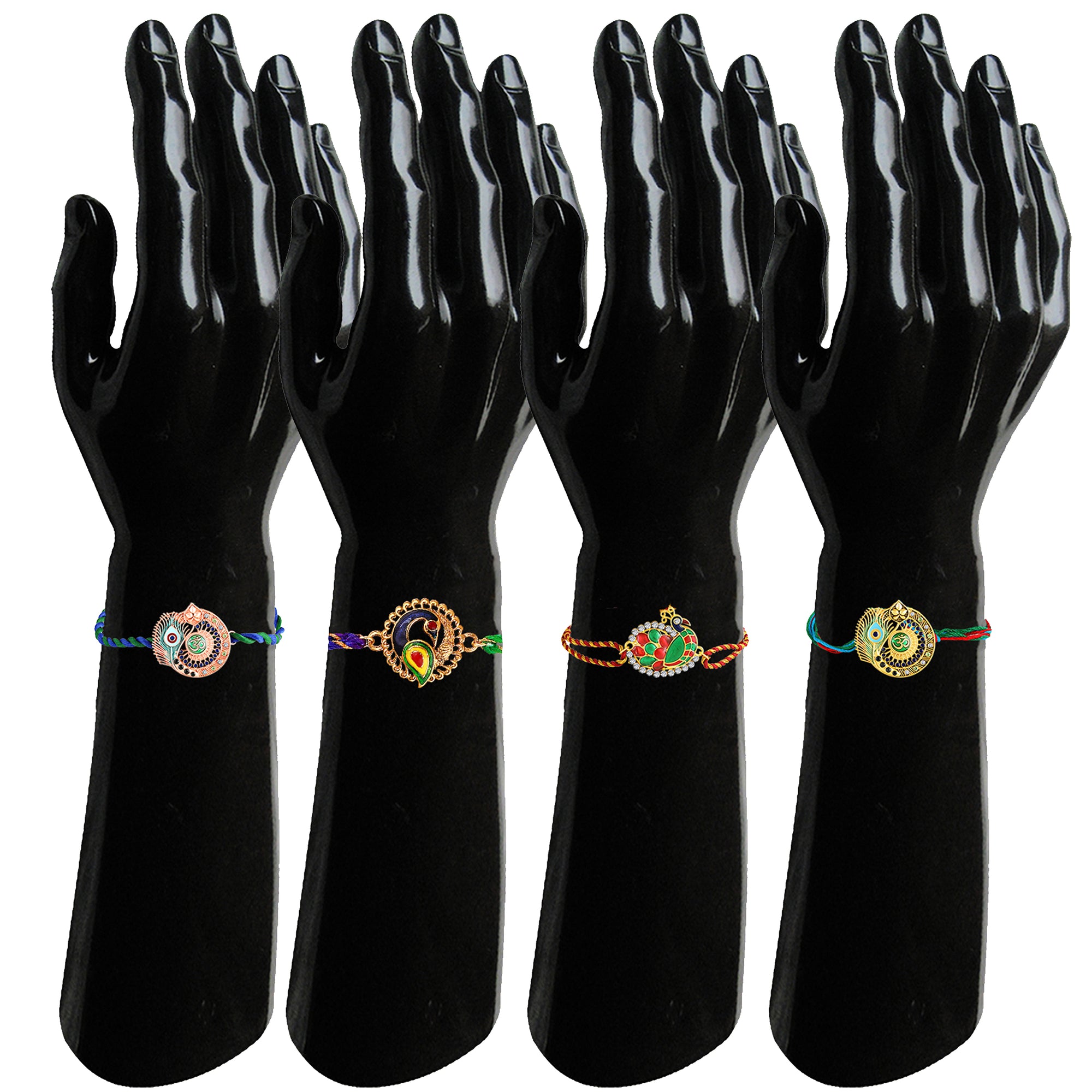 Om & Peacock-Feather-Shaped Rakhi Combo Set of 4