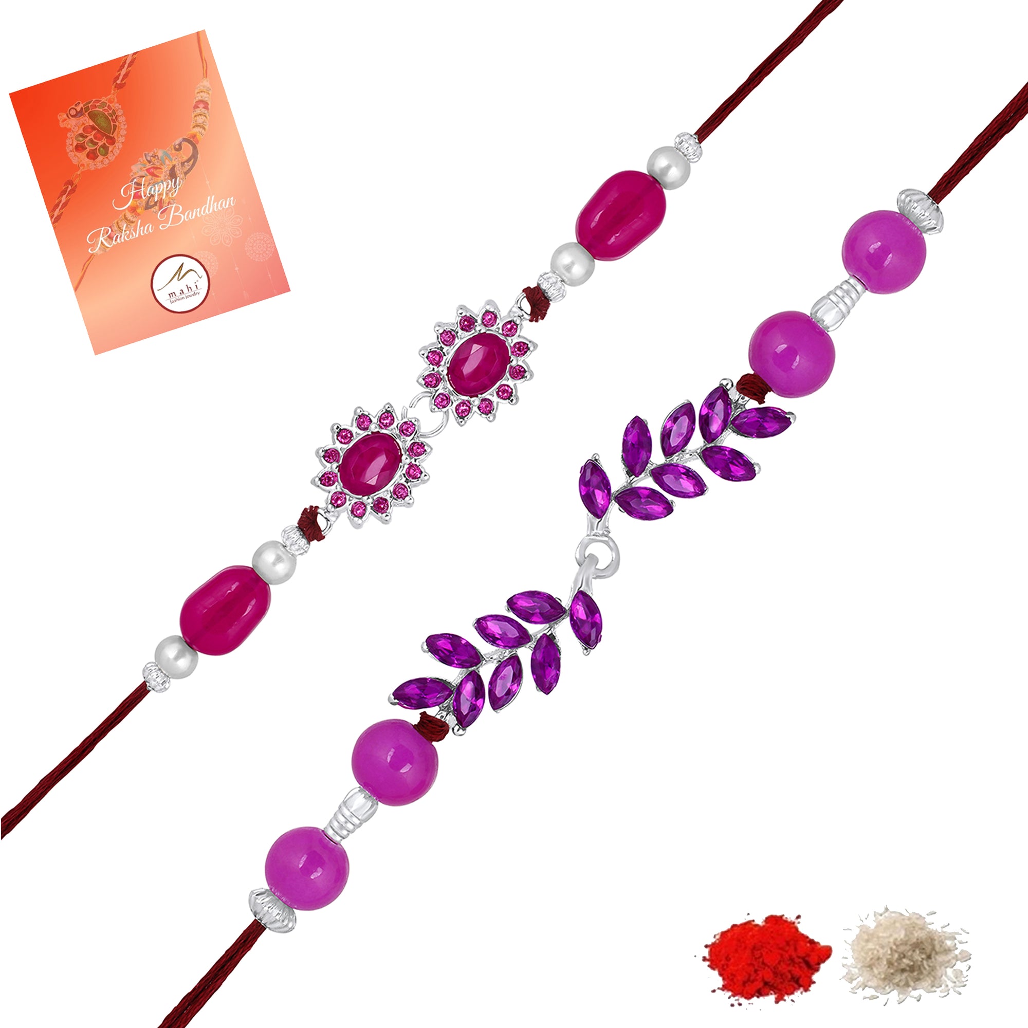 Magenta Stone Rakhi Combo Set of 2 for Brother