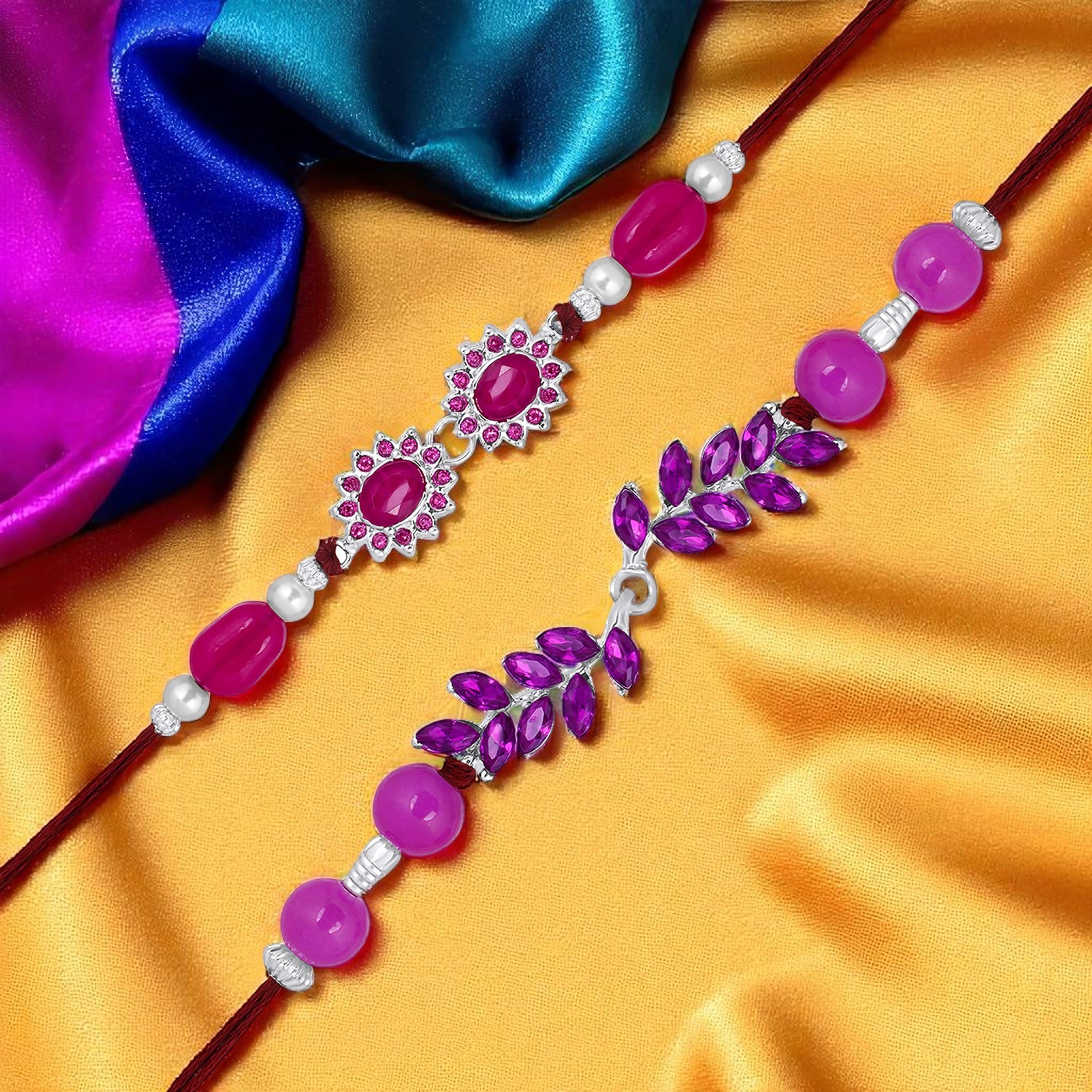 Magenta Stone Rakhi Combo Set of 2 for Brother