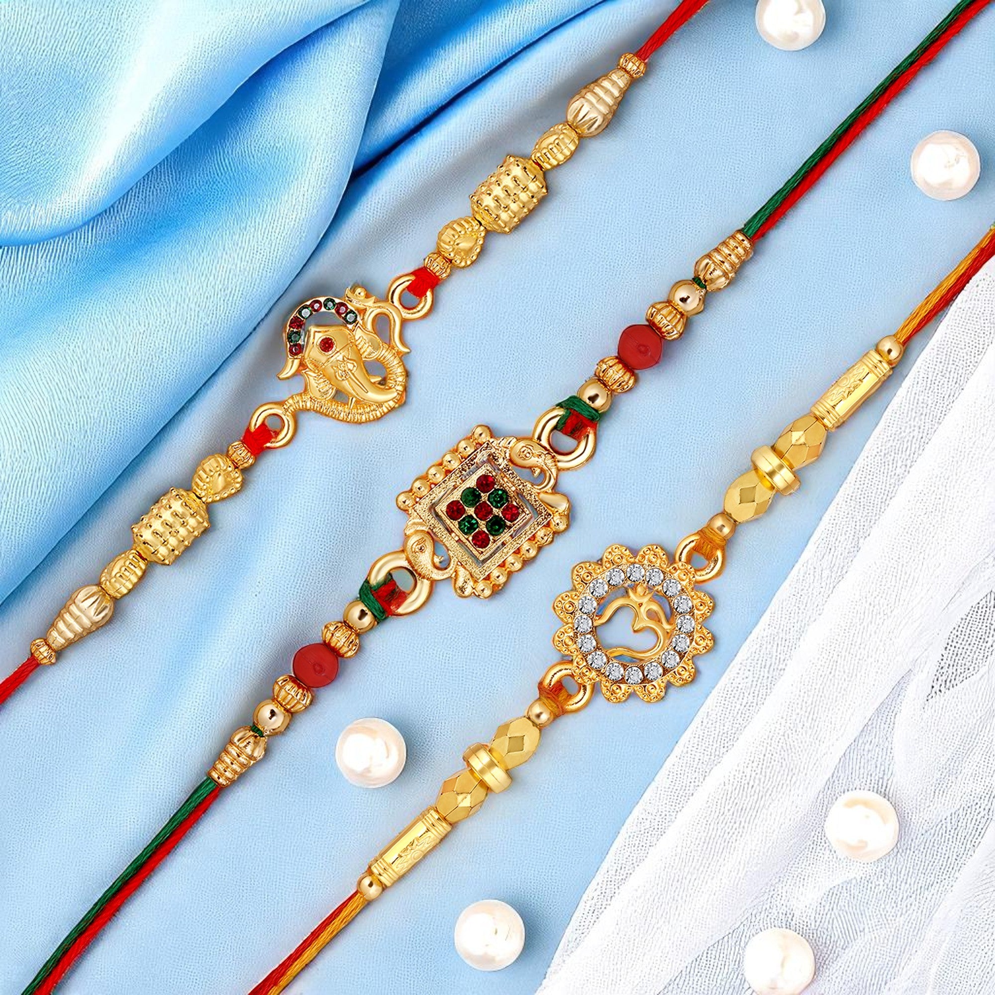 Divine Rakhi Combo Set of 3 Ganesha, Om, Rakhis for Brother