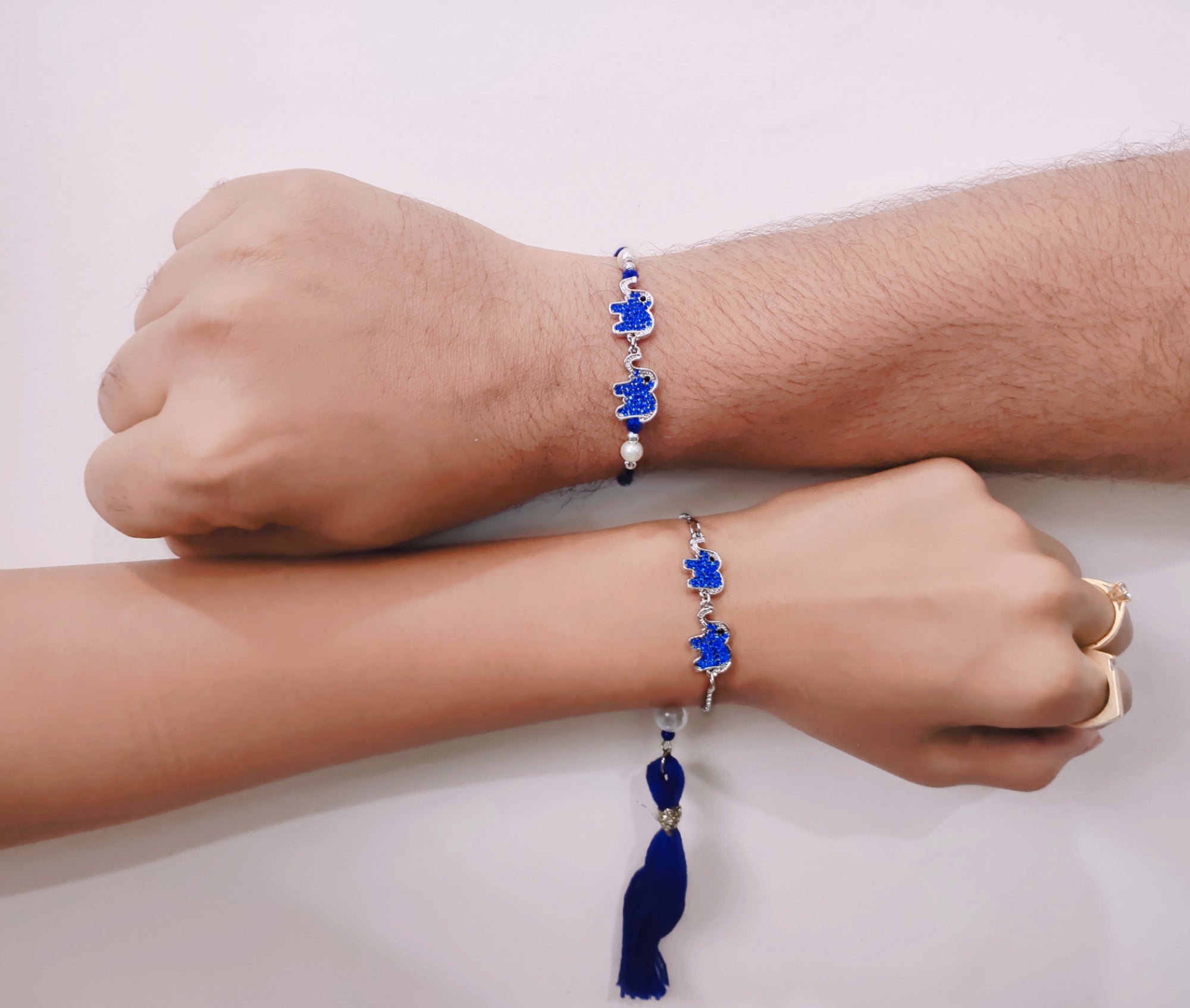 Dual Elephant Shape Blue Bhaiya Bhabhi Rakhi