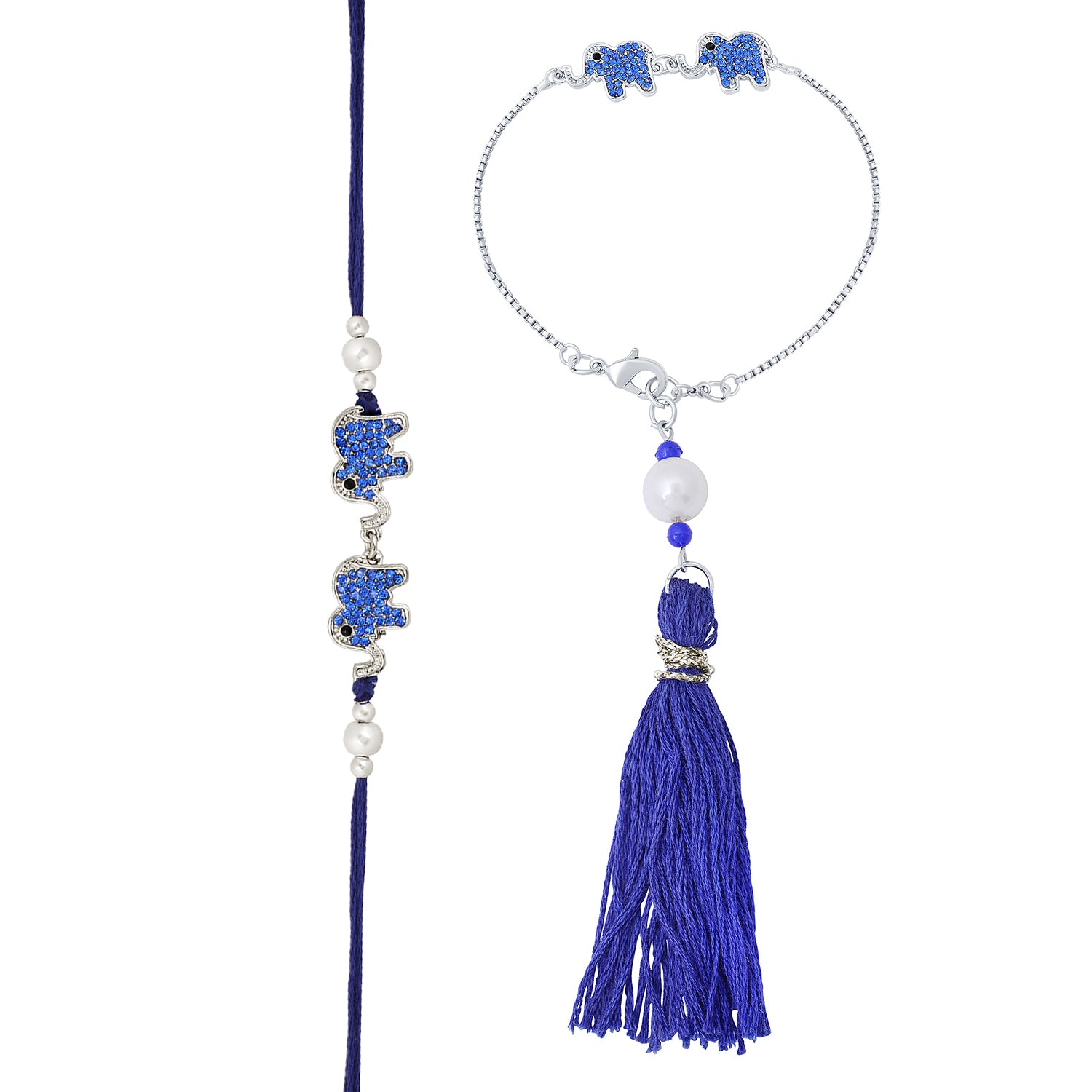 Dual Elephant Shape Blue Bhaiya Bhabhi Rakhi