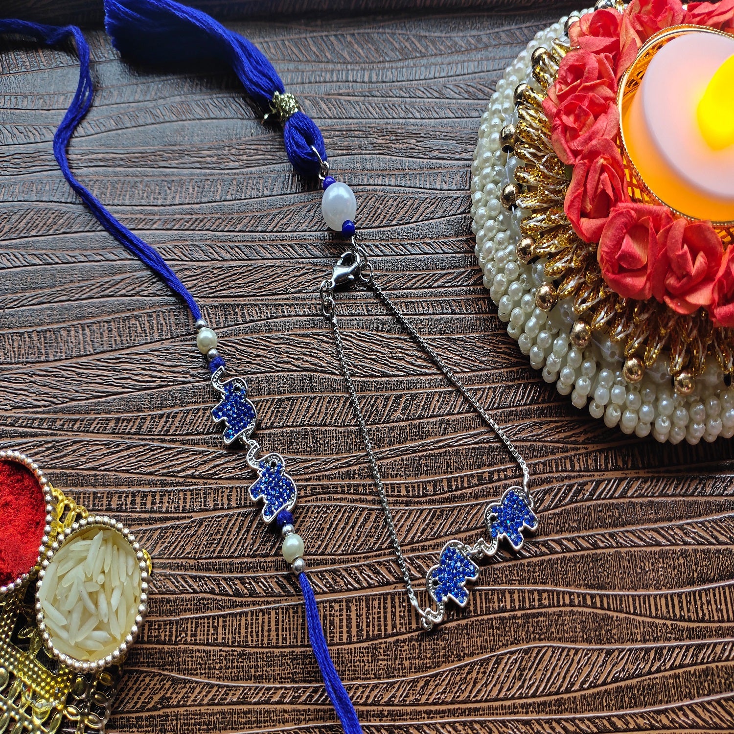 Dual Elephant Shape Blue Bhaiya Bhabhi Rakhi