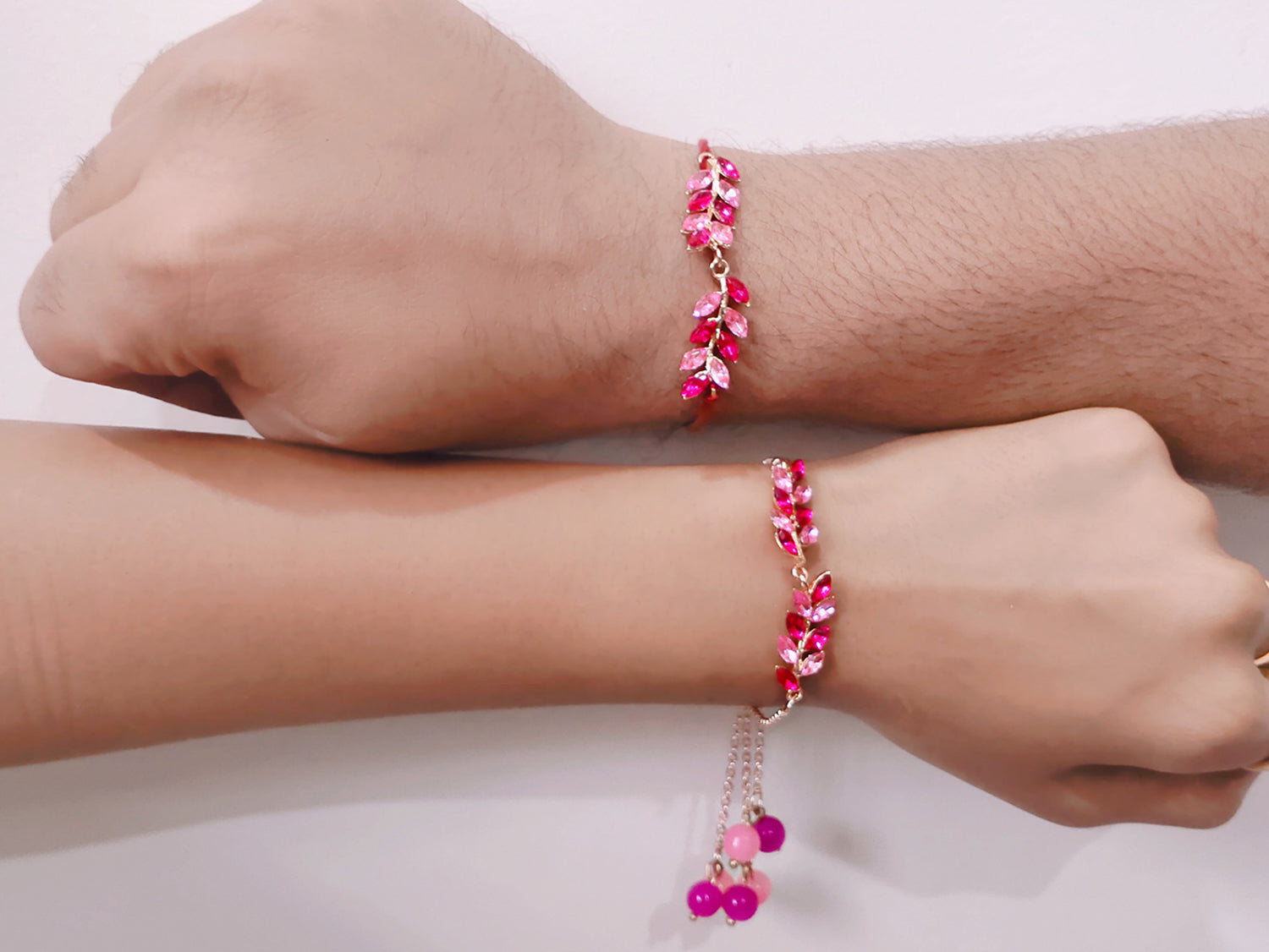 Leafe Shape Crystals Rakhi Combo for Bhaiya and Bhabhi