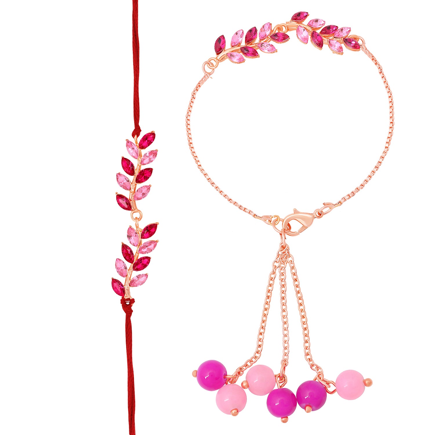 Leafe Shape Crystals Rakhi Combo for Bhaiya and Bhabhi