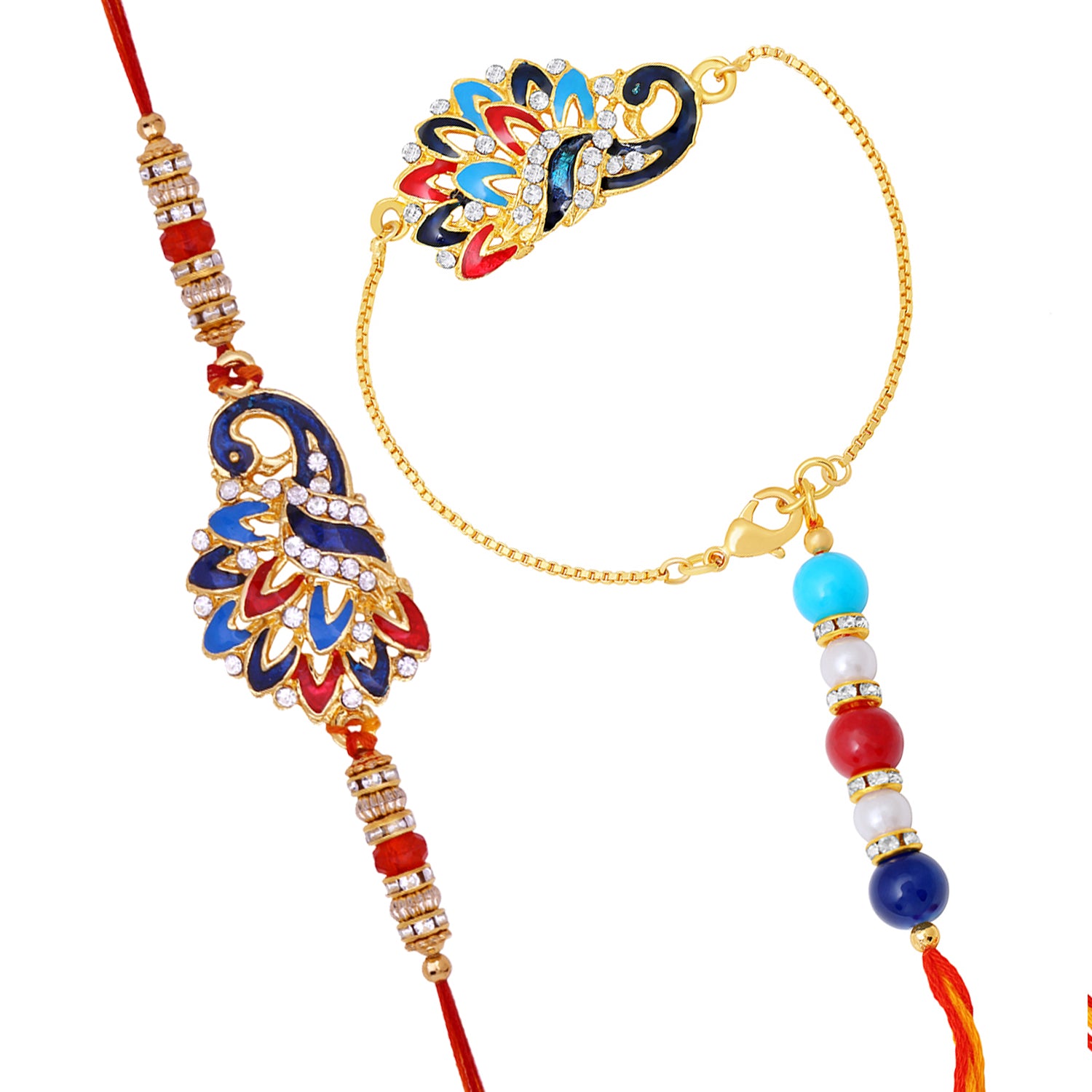 Peacock Shaped Meenakari Work Bhaiya Bhabhi Rakhi