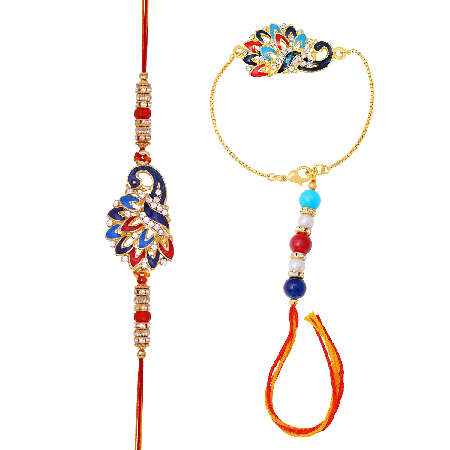 Peacock Shaped Meenakari Work Bhaiya Bhabhi Rakhi