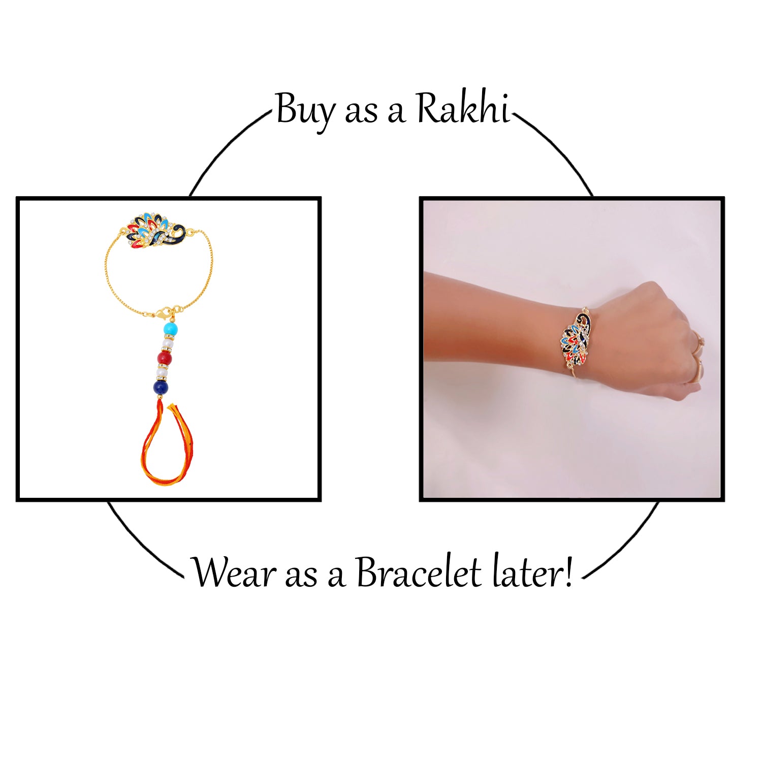 Peacock Shaped Meenakari Work Bhaiya Bhabhi Rakhi