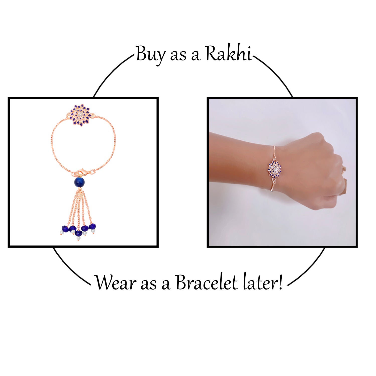 Blue Meena Work Enamel Floral Bhaiya Bhabhi Rakhi