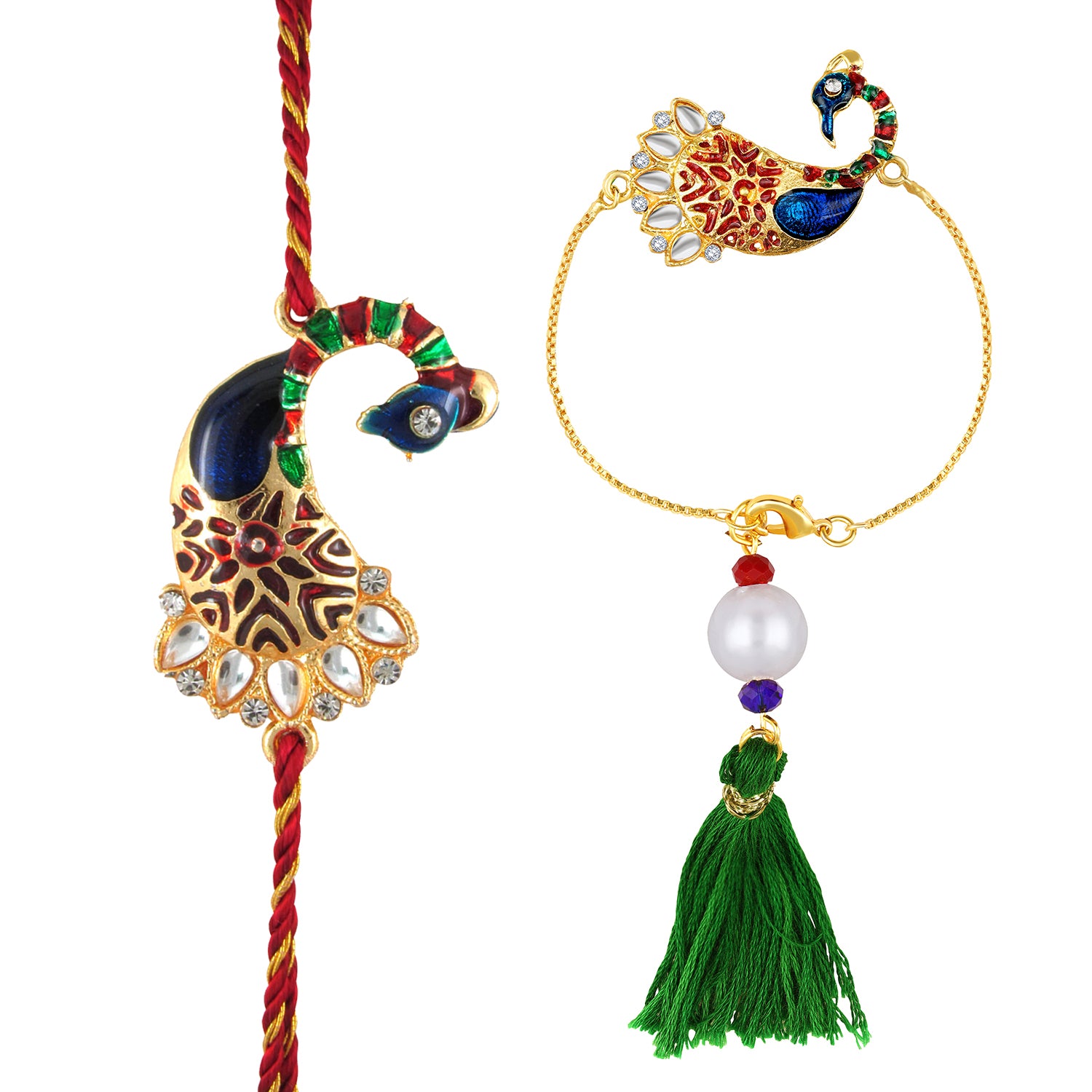 Peacock Shaped Meenakari Bhaiya Bhabhi Rakhi