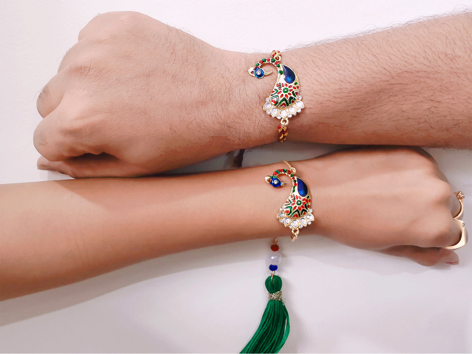 Peacock Shaped Meenakari Bhaiya Bhabhi Rakhi