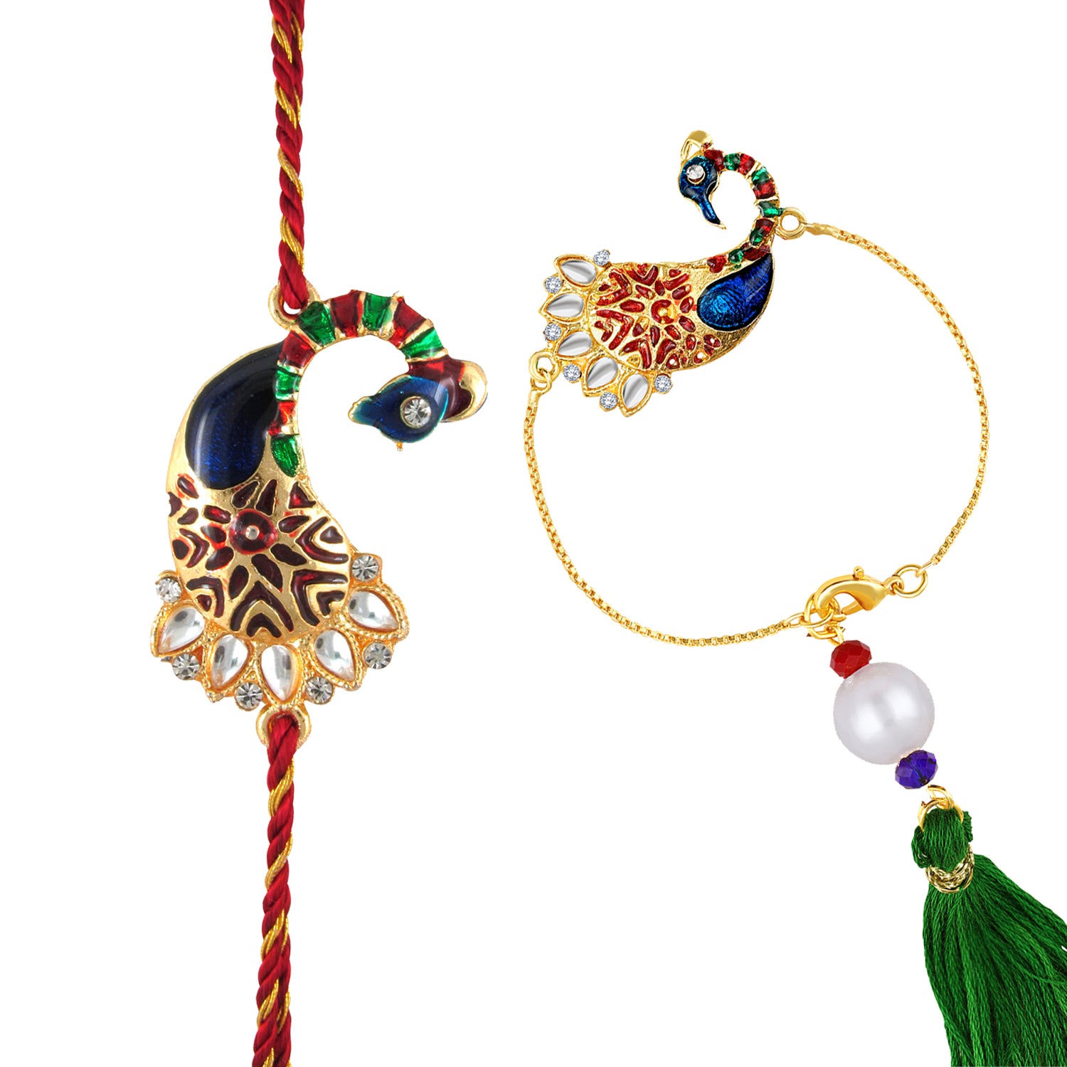 Peacock Shaped Meenakari Bhaiya Bhabhi Rakhi