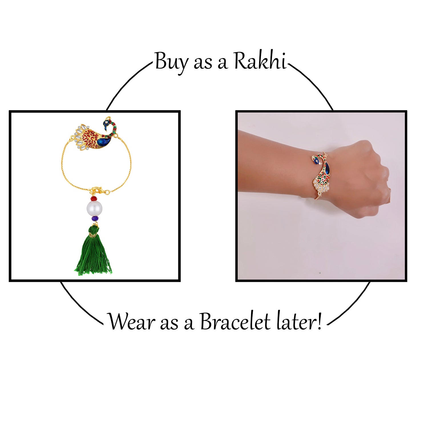 Peacock Shaped Meenakari Bhaiya Bhabhi Rakhi