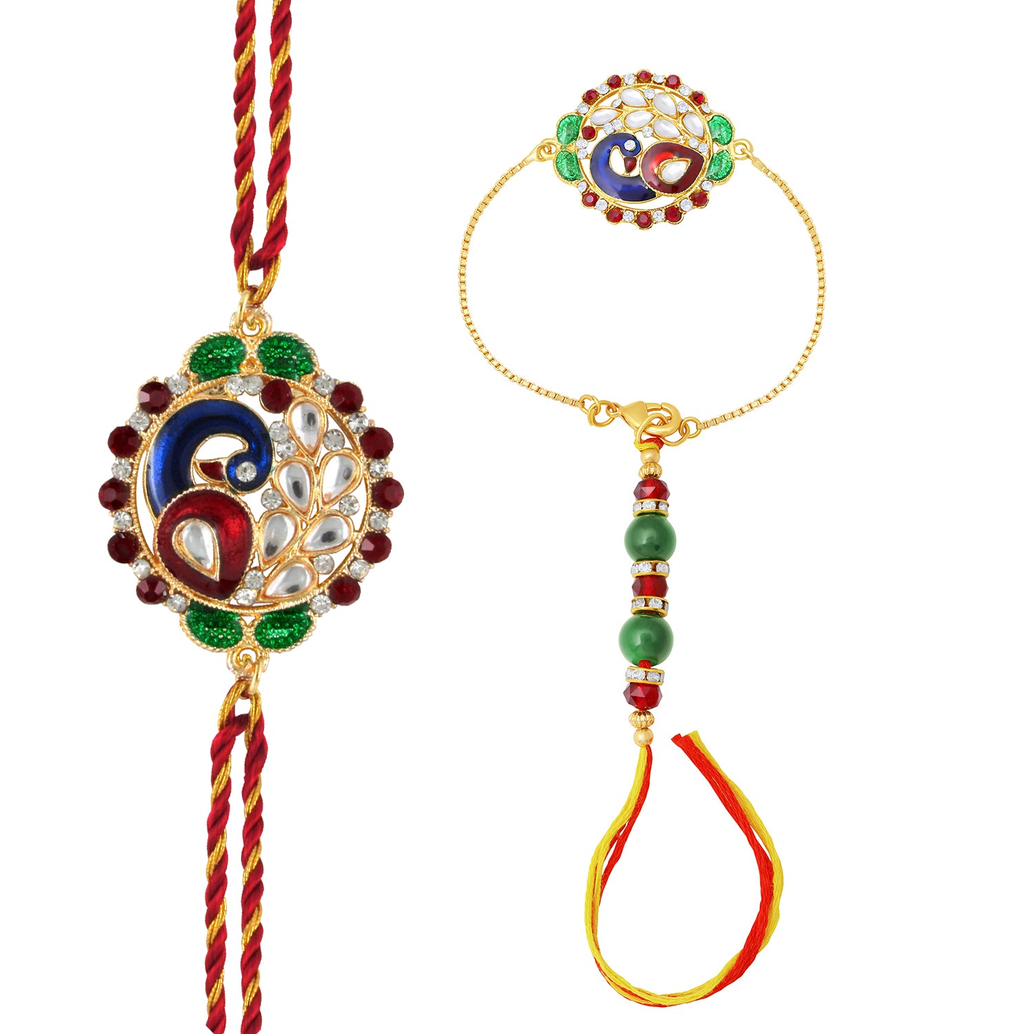 Peacock Shaped Meenakari Work Bhaiya Bhabhi Rakhi