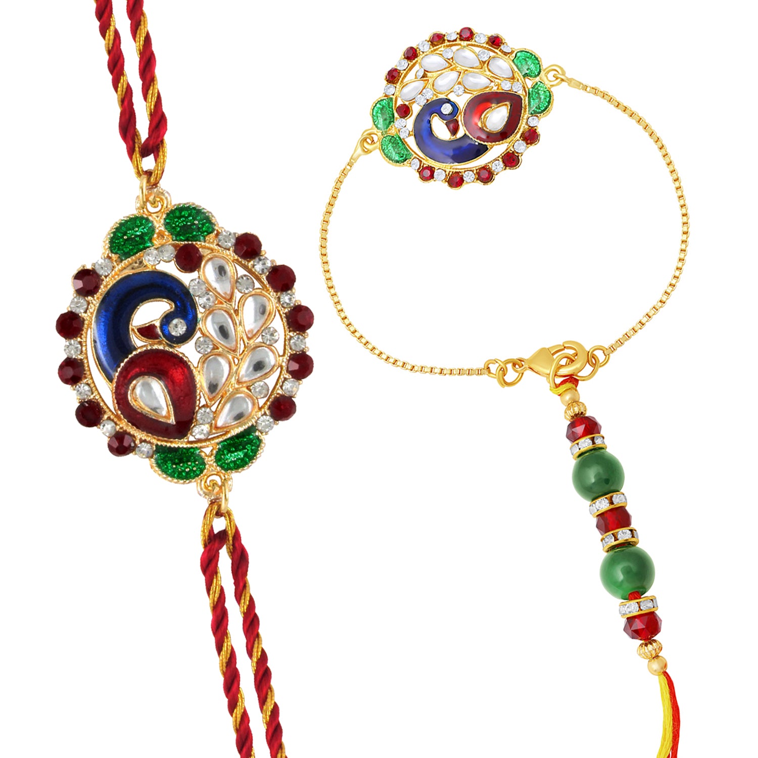 Peacock Shaped Meenakari Work Bhaiya Bhabhi Rakhi