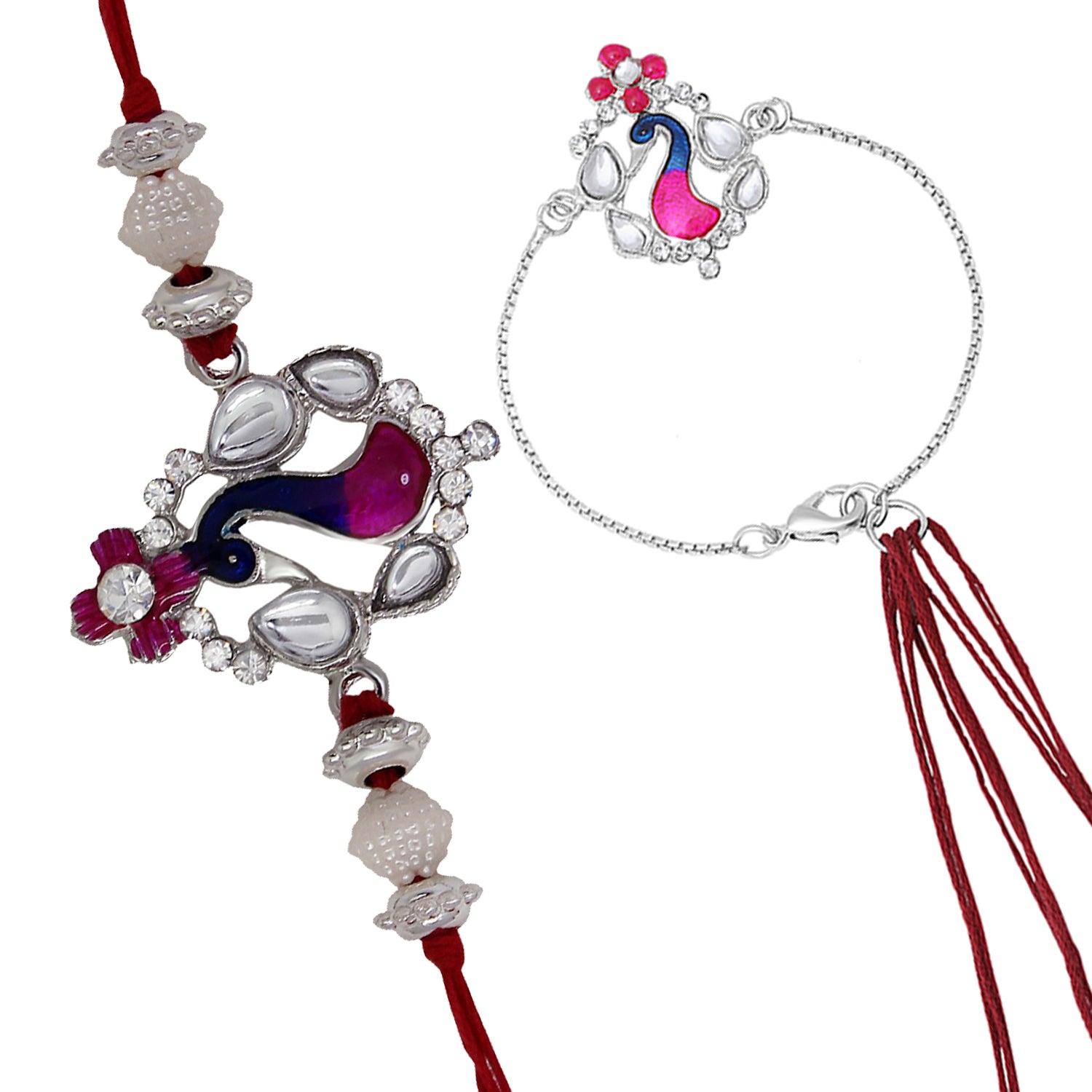 Peacock Shaped Meenakari Work Bhaiya Bhabhi Rakhi