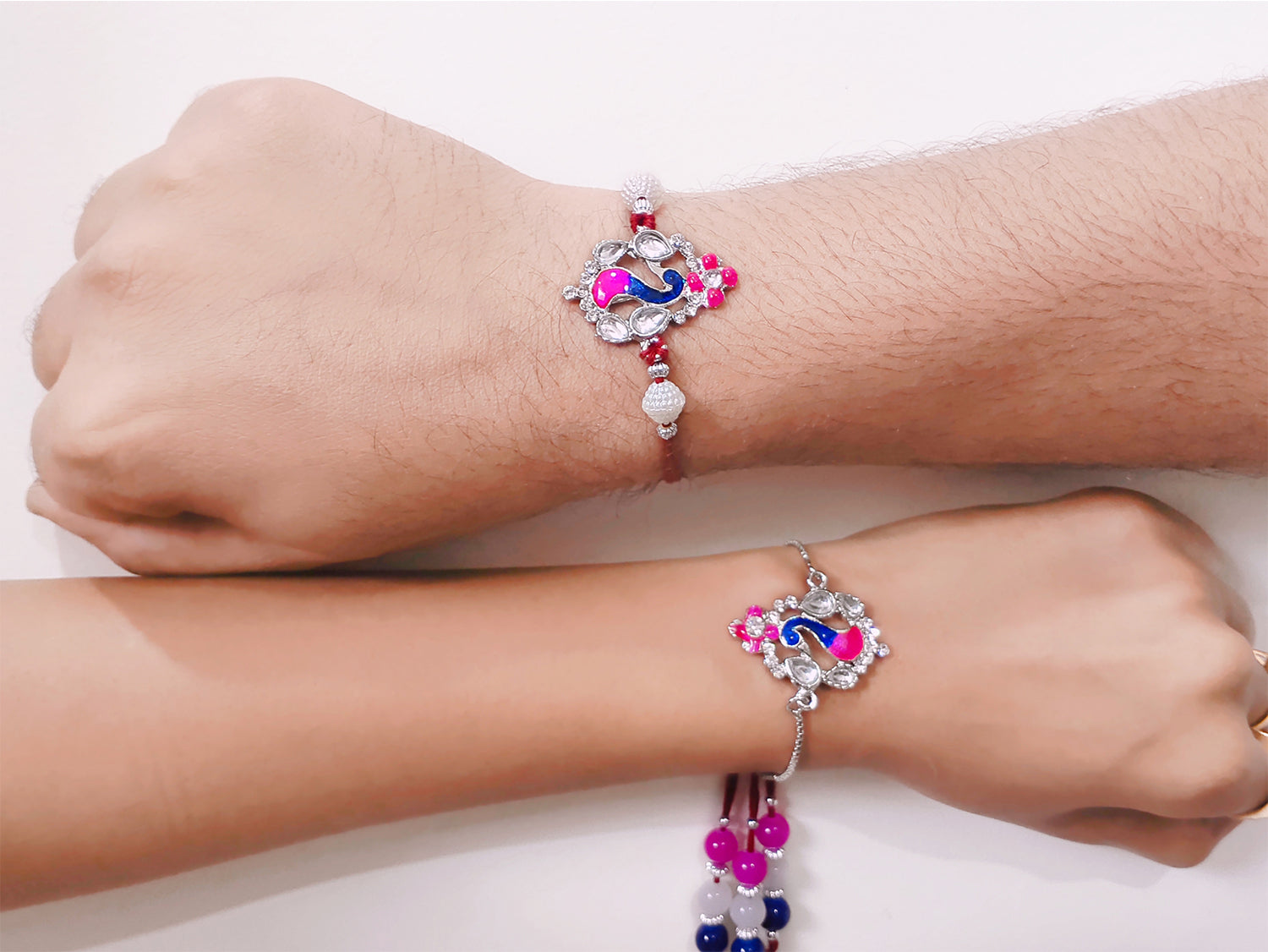 Peacock Shaped Meenakari Work Bhaiya Bhabhi Rakhi