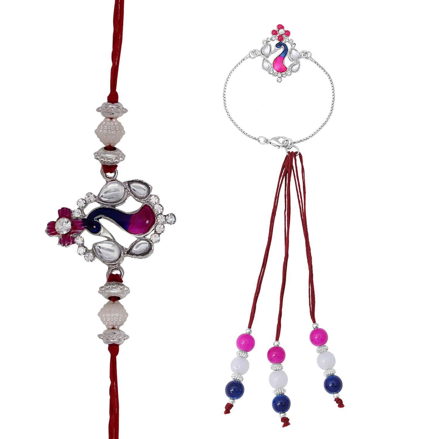 Peacock Shaped Meenakari Work Bhaiya Bhabhi Rakhi