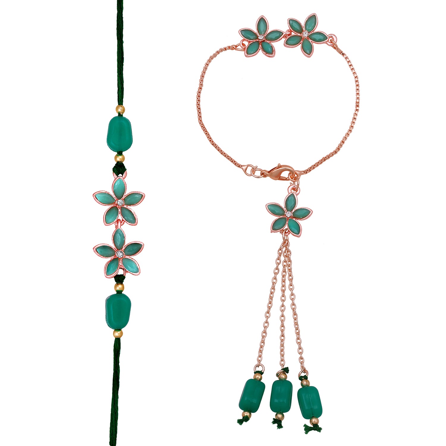 Green Floral Couple Rakhi