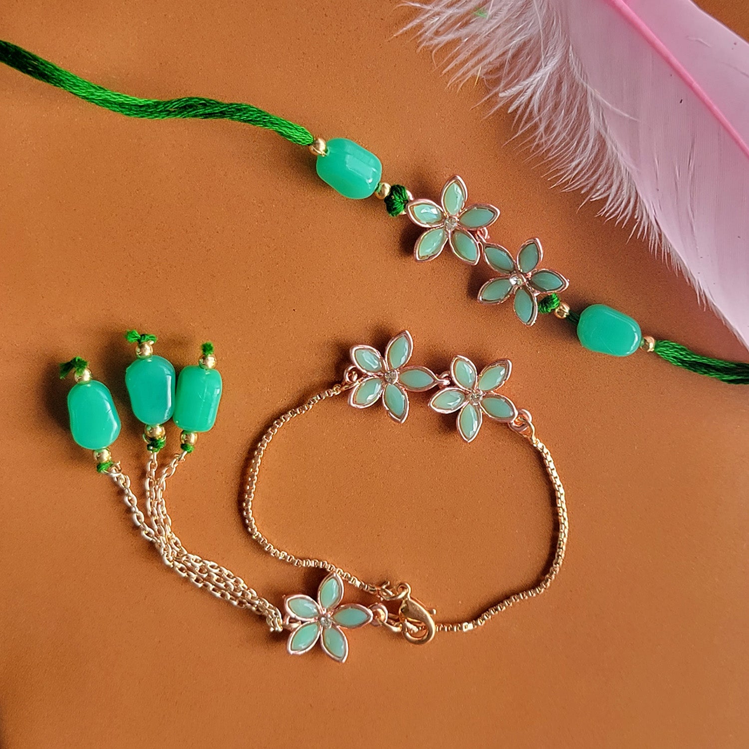 Green Floral Couple Rakhi