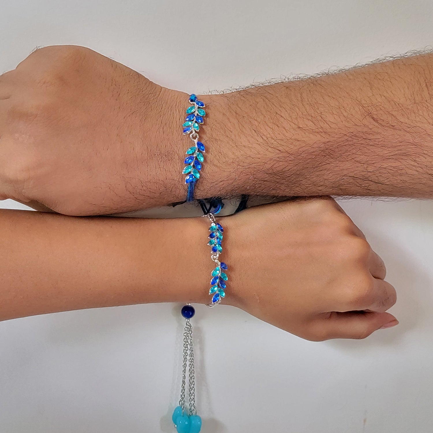 Leafe Shape Crystals Rakhi Combo for Bhaiya and Bhabhi