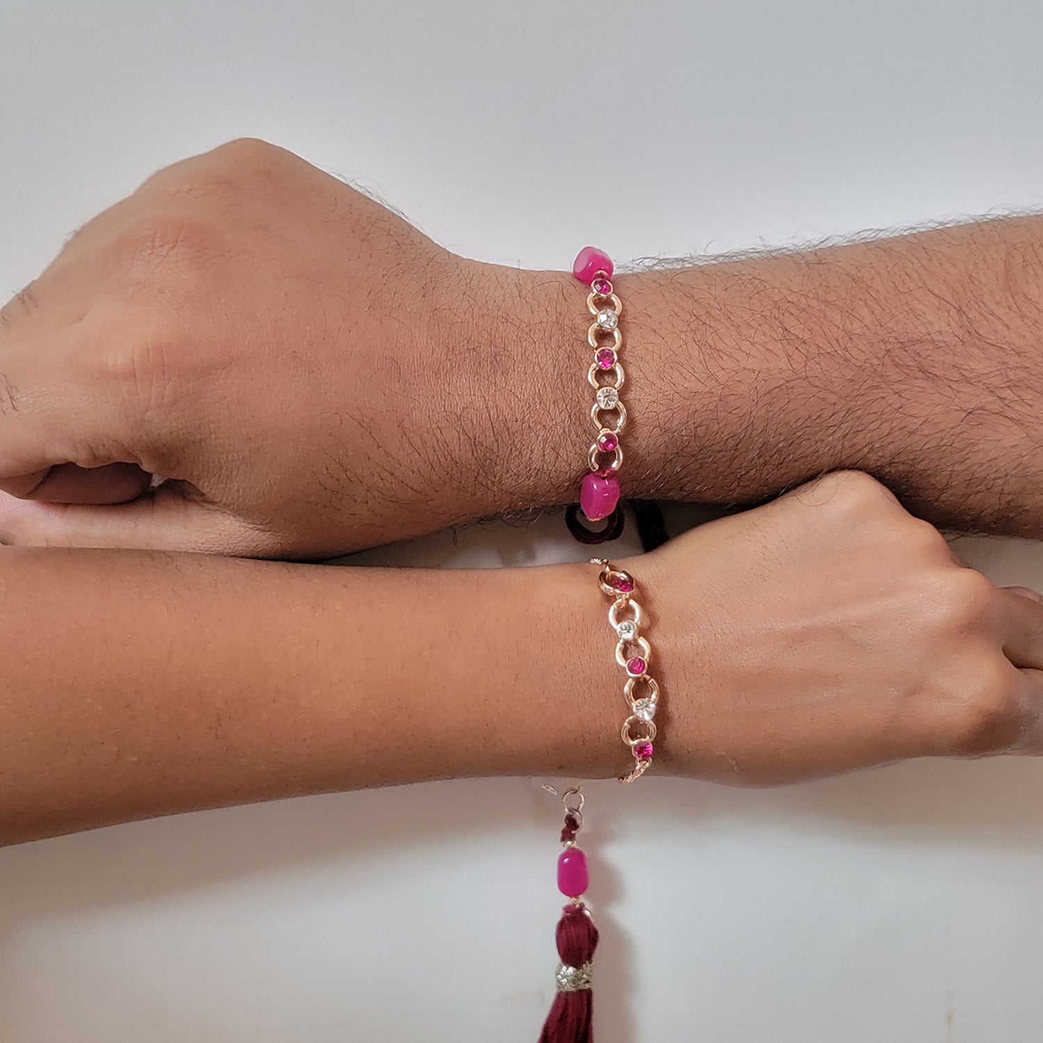 Pink and White Circular Link Couple Rakhi