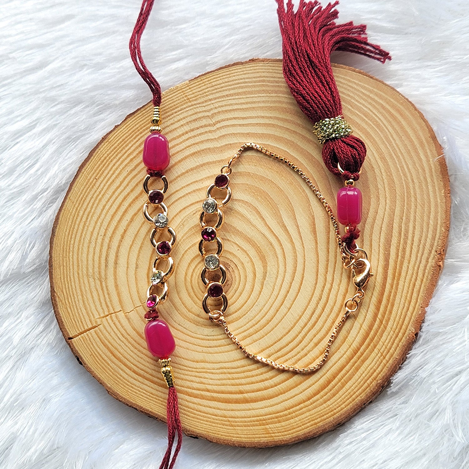 Pink and White Circular Link Couple Rakhi