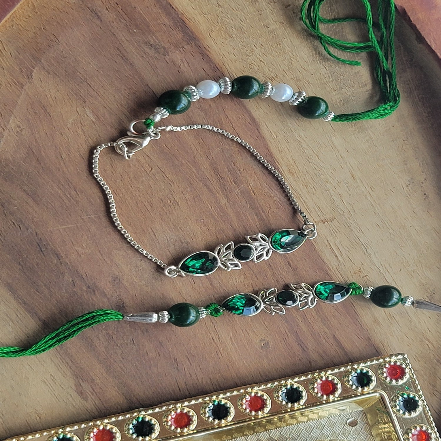 Green Water Drop Lumba Couple Rakhi